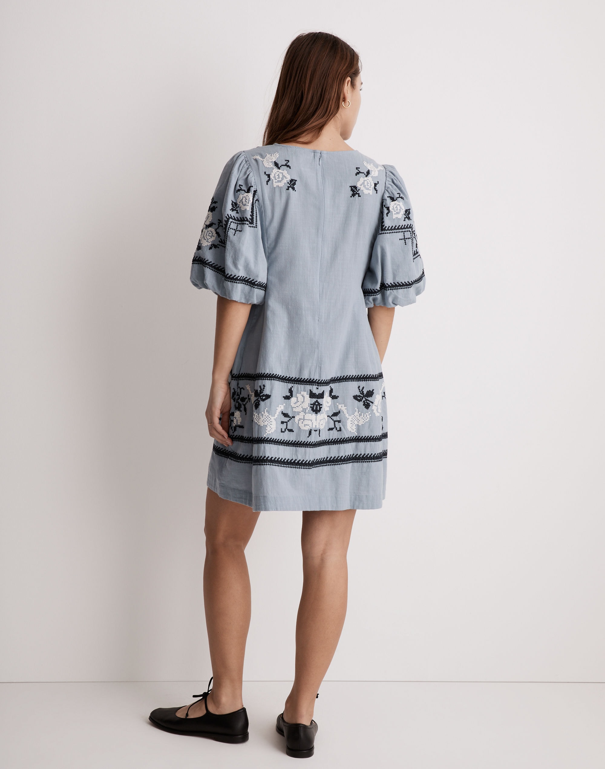 Embroidered Foldover V-Neck Mini Dress | Madewell