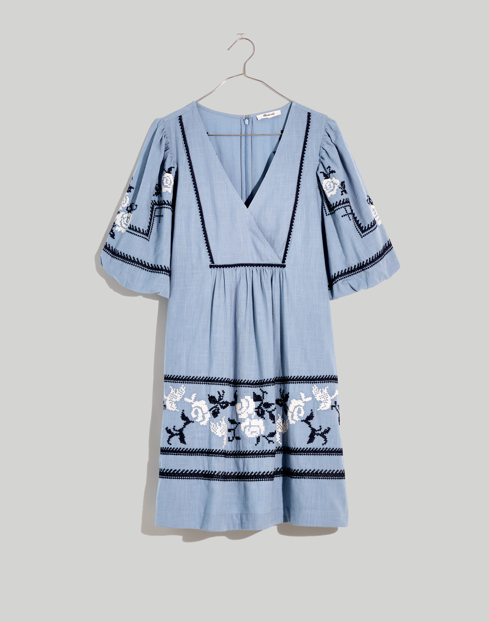 Embroidered Foldover V-Neck Mini Dress | Madewell