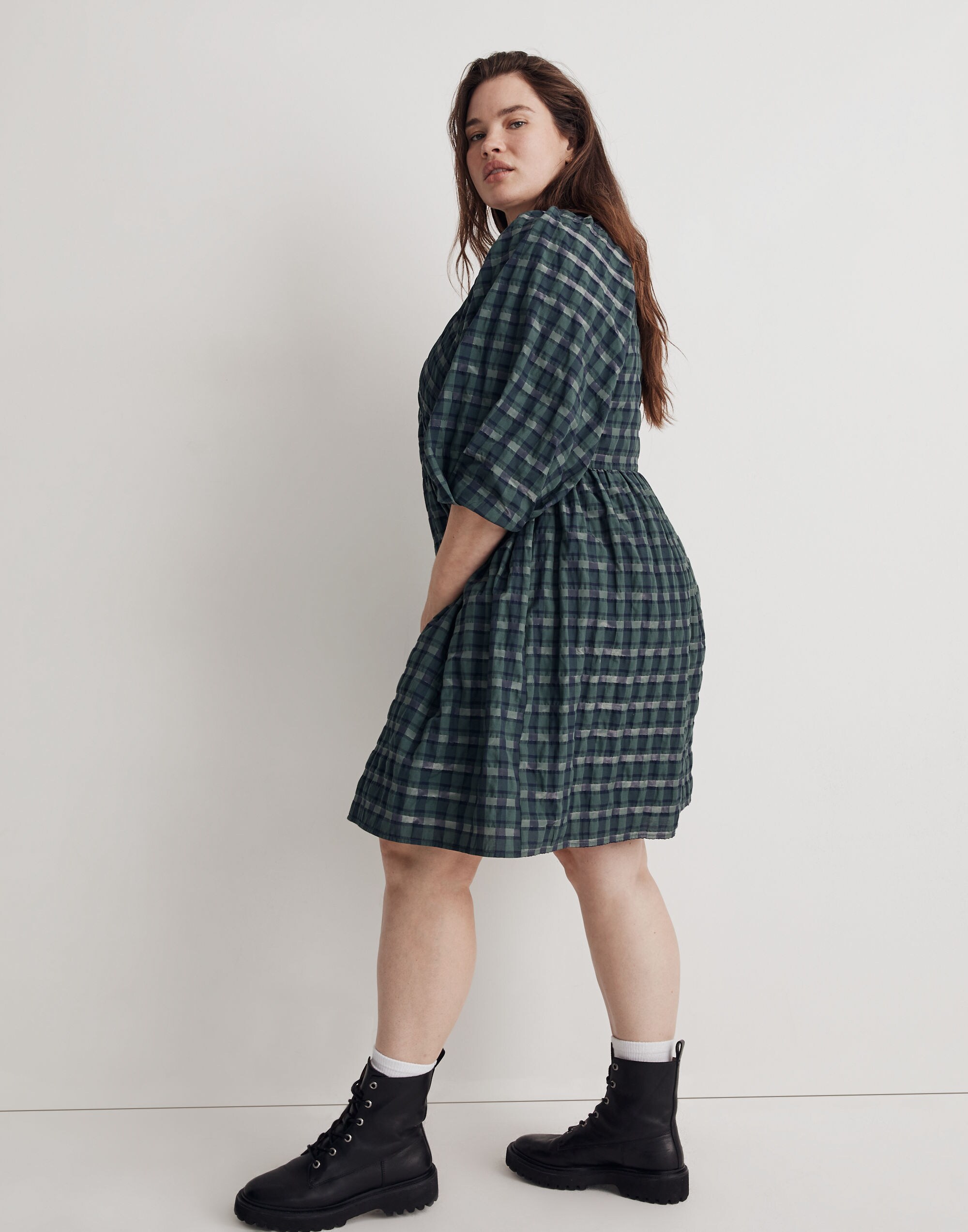 Plus Marianna Puff-Sleeve Mini Dress in Plaid | Madewell