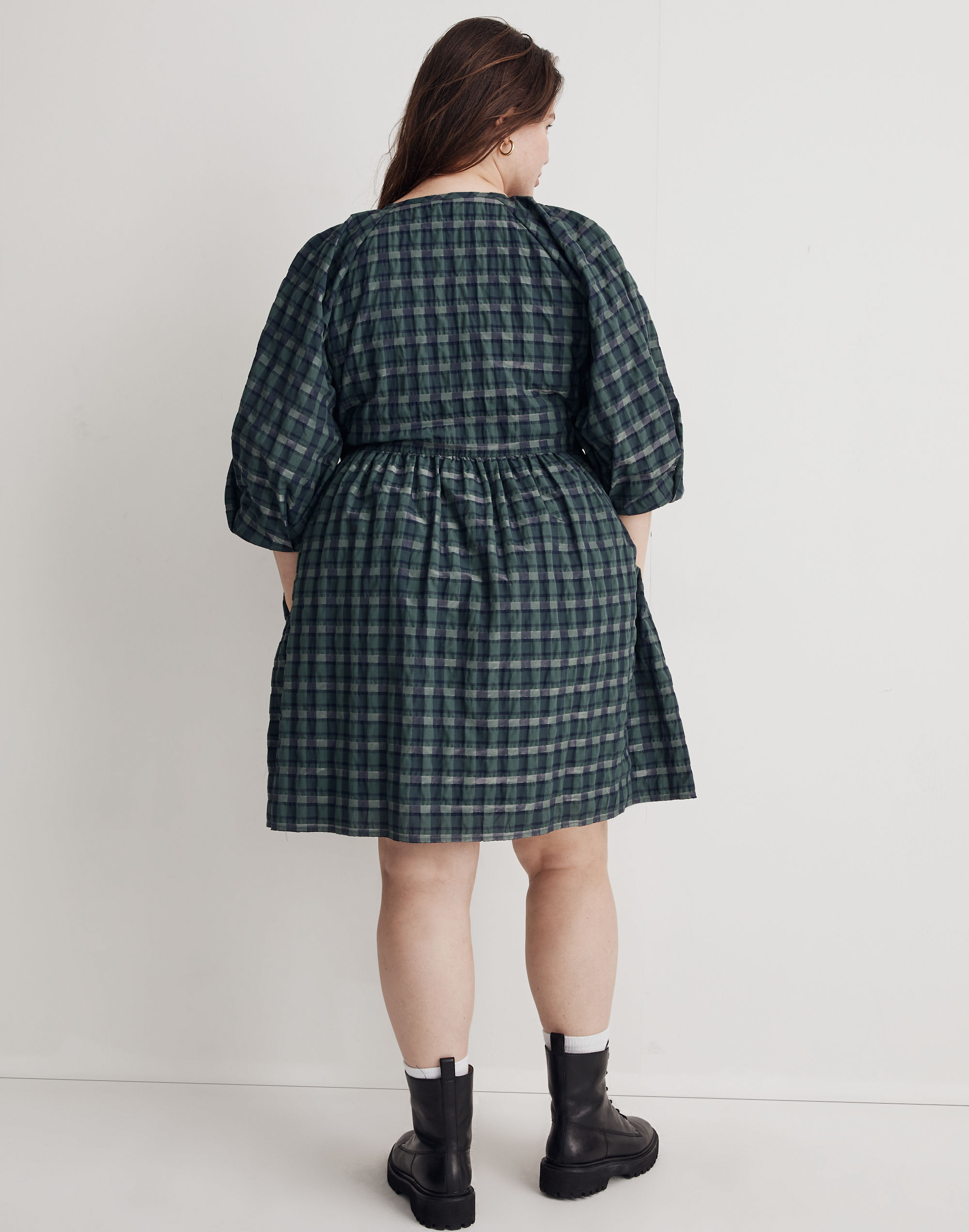 Plus Marianna Puff-Sleeve Mini Dress in Plaid | Madewell