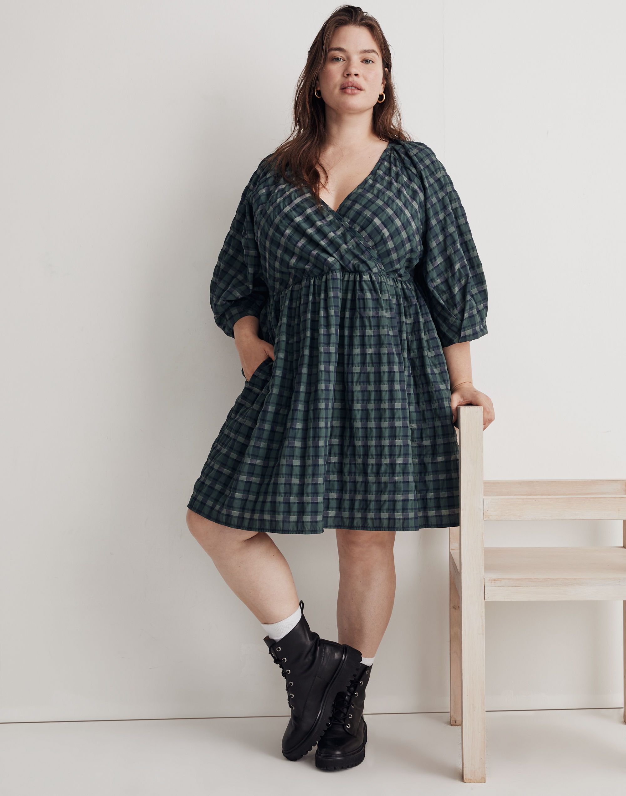 Plus Marianna Puff-Sleeve Mini Dress in Plaid | Madewell