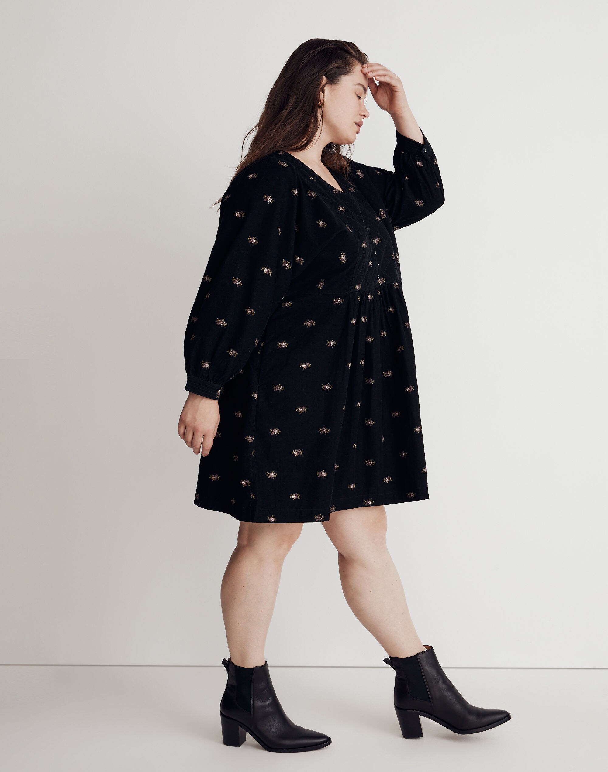 Plus Corduroy Quilted-Bib Mini Dress Blurred Ikat | Madewell