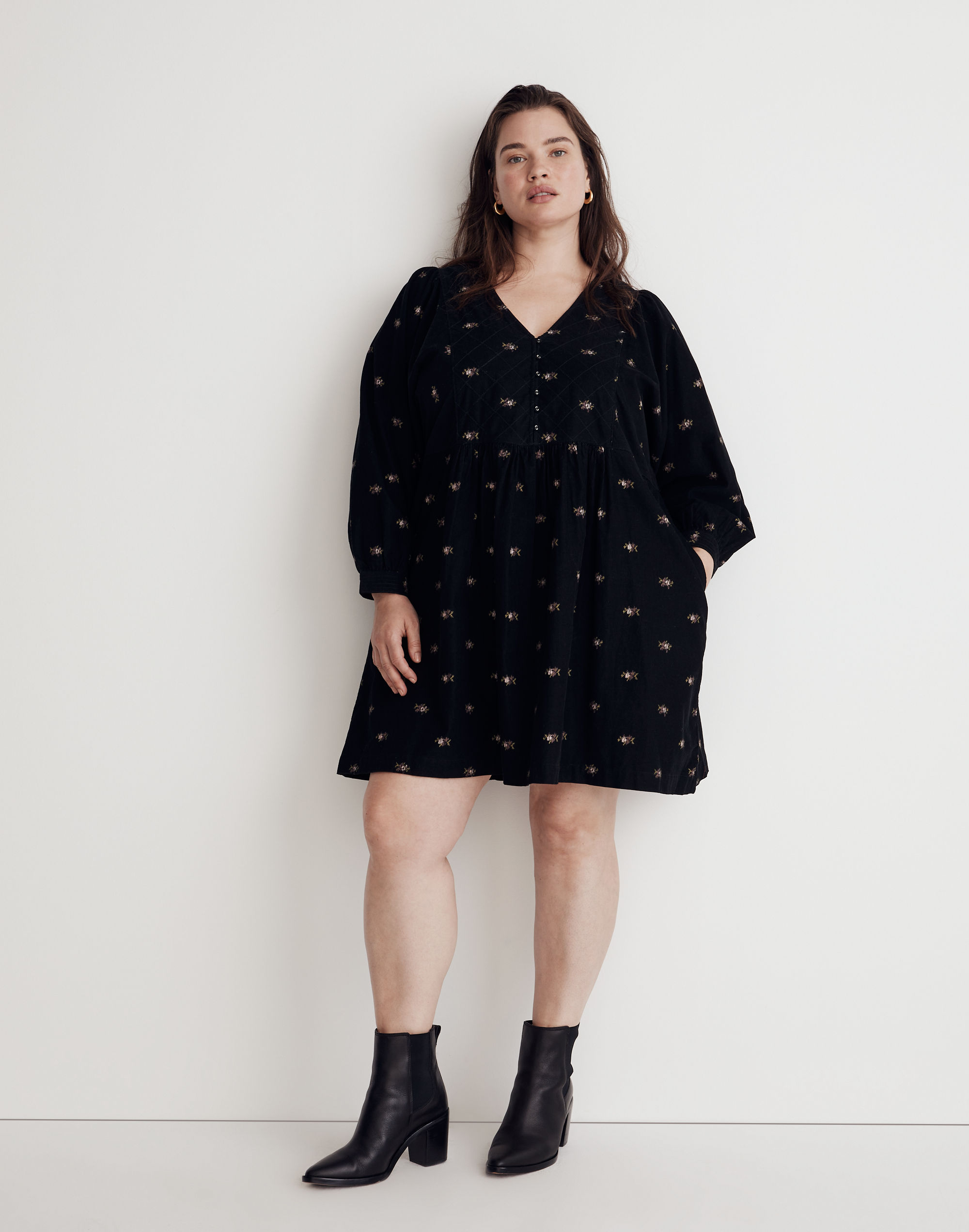 Plus Corduroy Quilted-Bib Mini Dress Blurred Ikat | Madewell