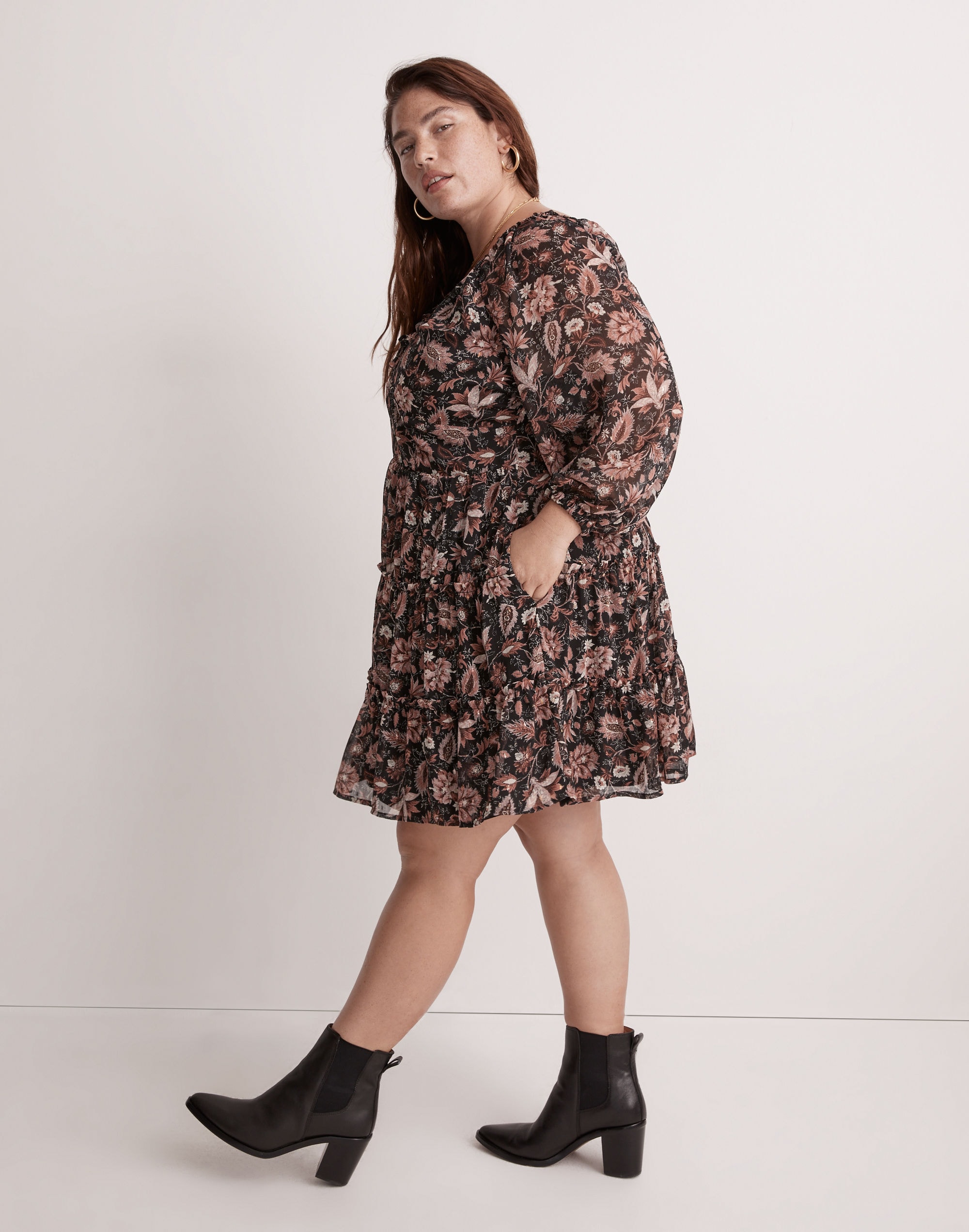 Plus Amalia Tiered Mini Dress Pampas Blooms | Madewell