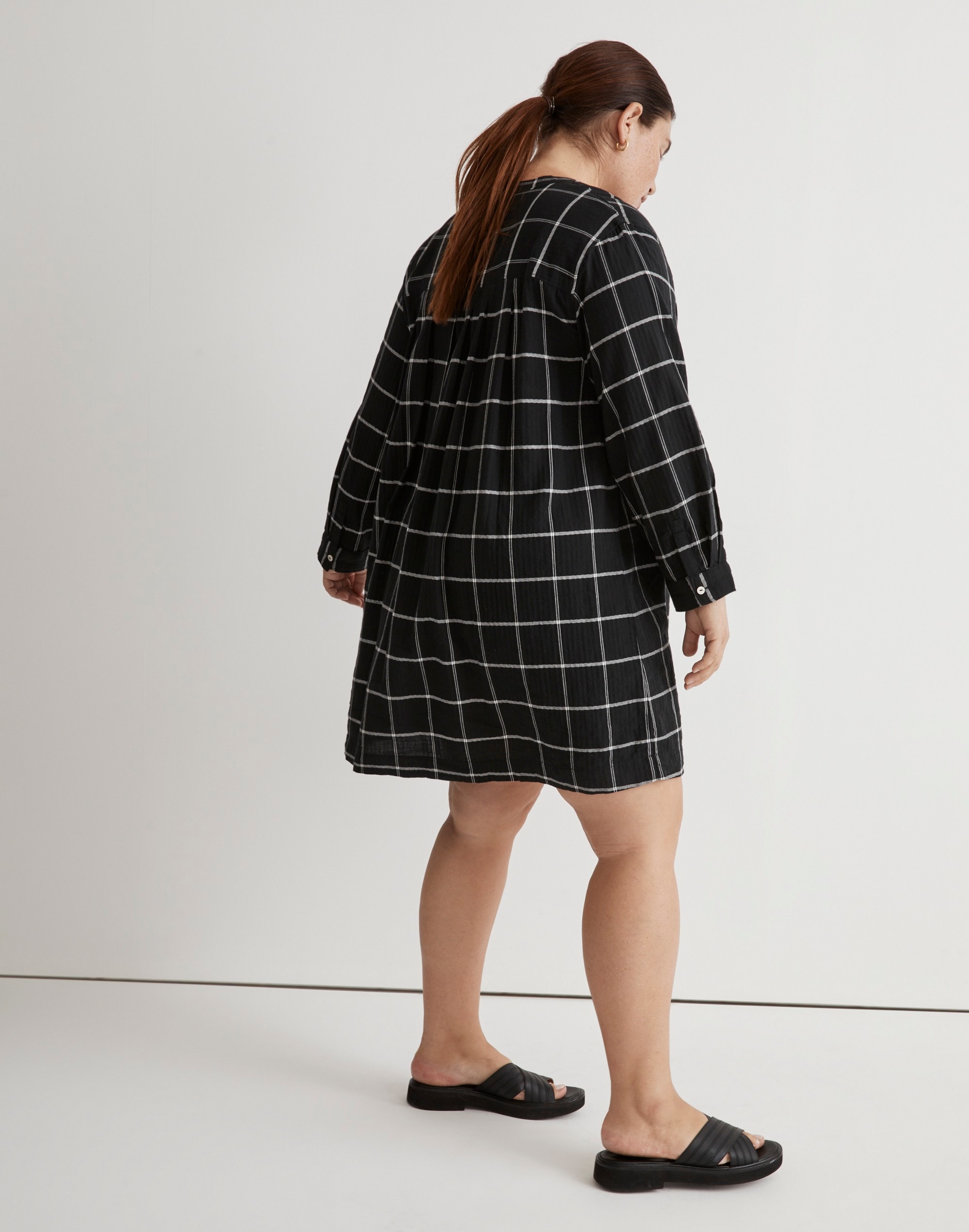 Plus Collarless Shirtdress in Windowpane | Madewell