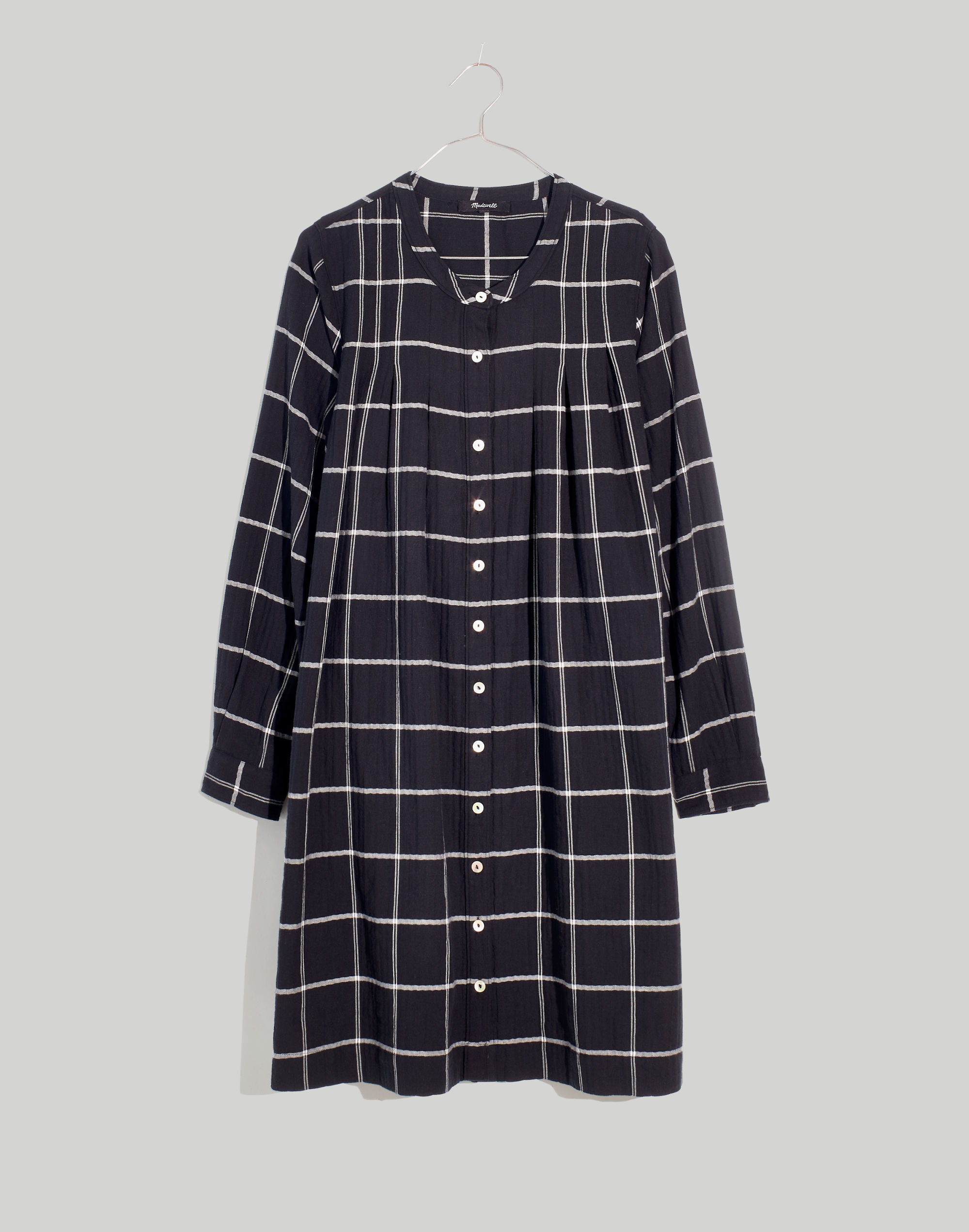 Plus Collarless Shirtdress in Windowpane | Madewell