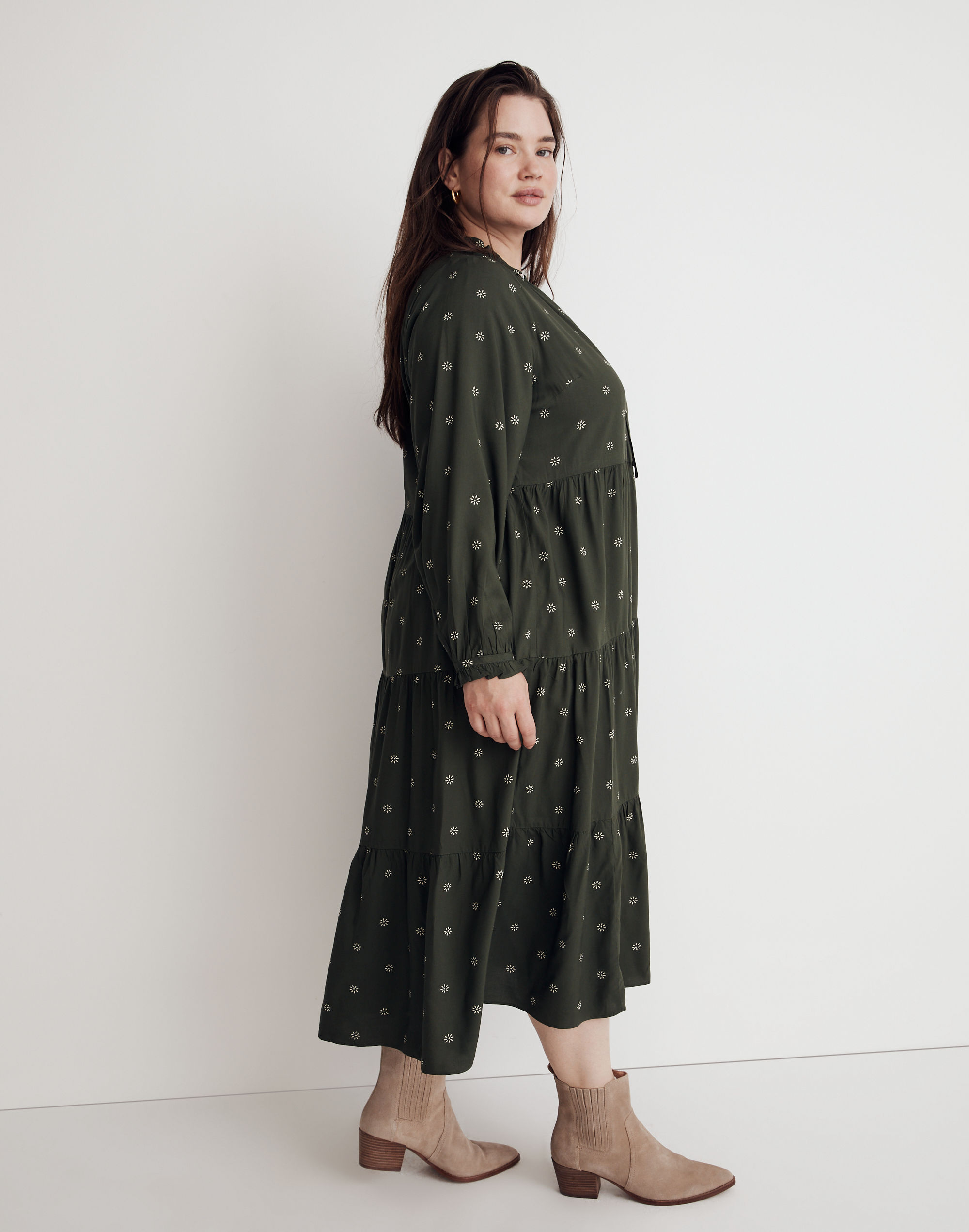 Plus Tie-Neck Tiered Midi Dress Stardot | Madewell