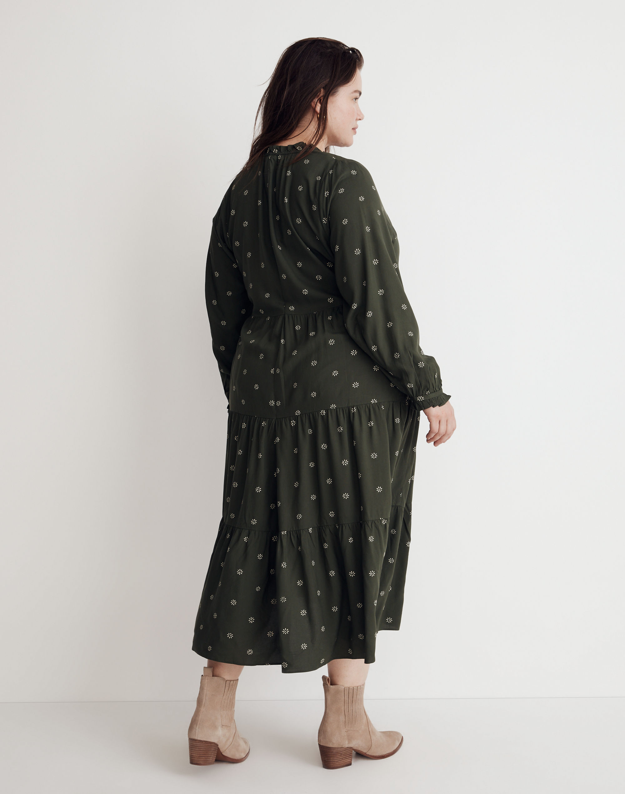 Plus Tie-Neck Tiered Midi Dress in Stardot | Madewell