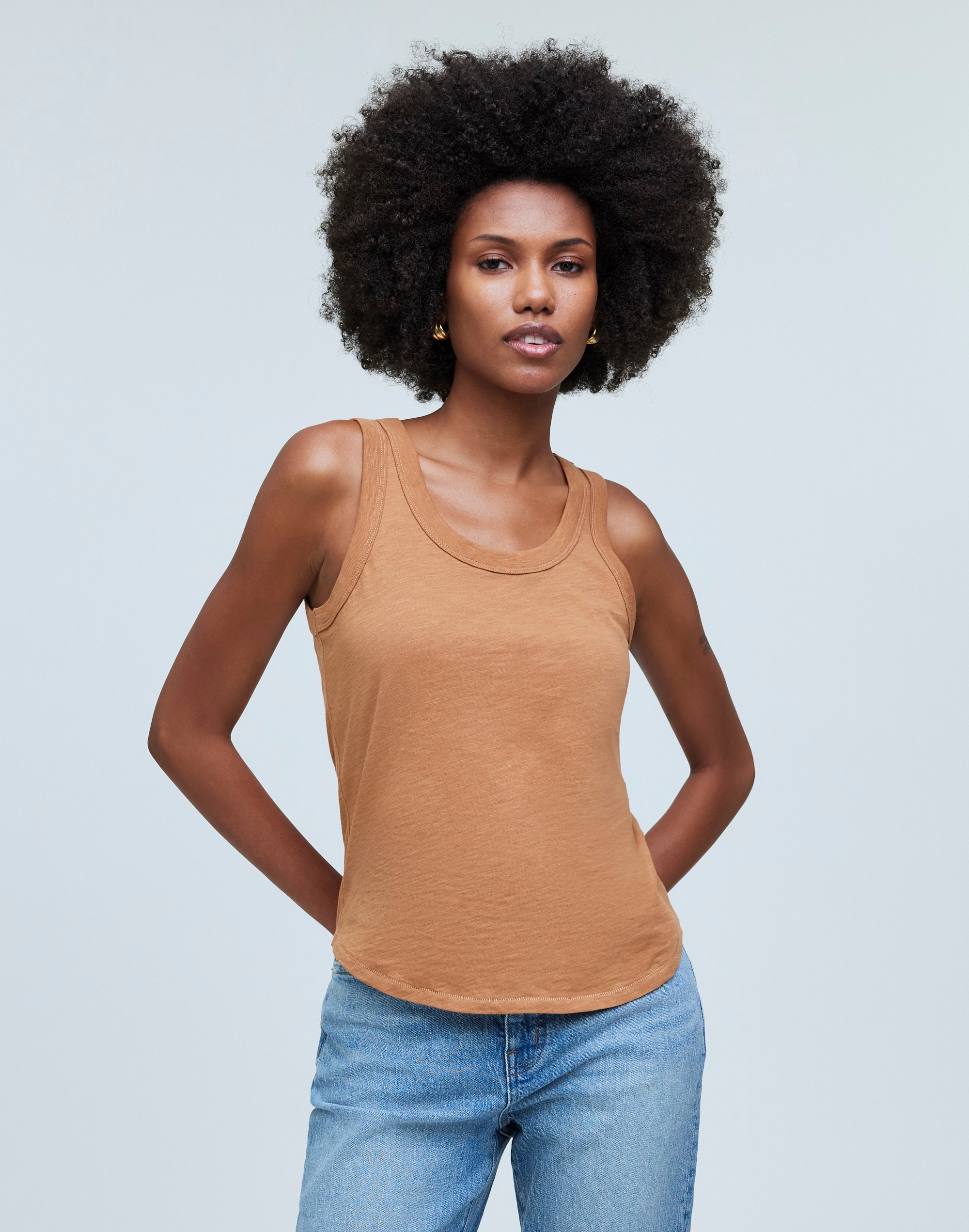 Shop Mw Whisper Cotton Scoopneck Tank Top In Warm Hickory