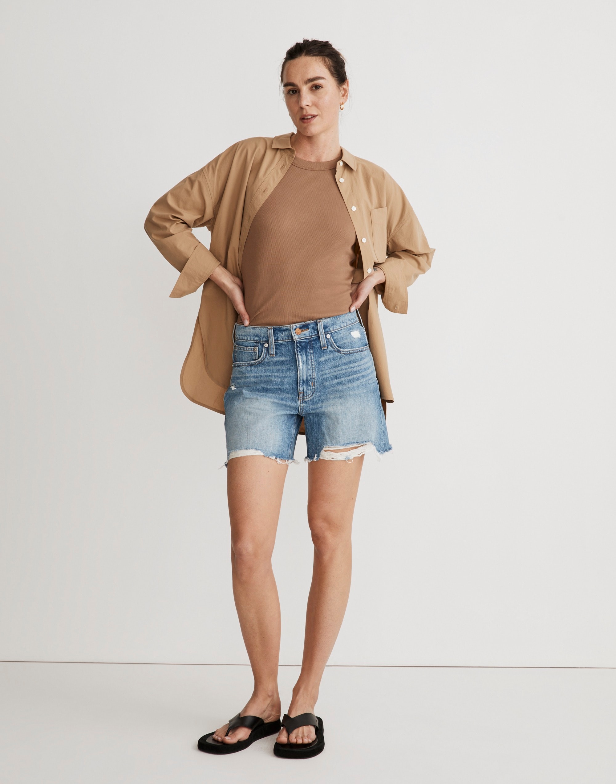 Relaxed Mid-Length Denim Shorts in Brockport Wash
