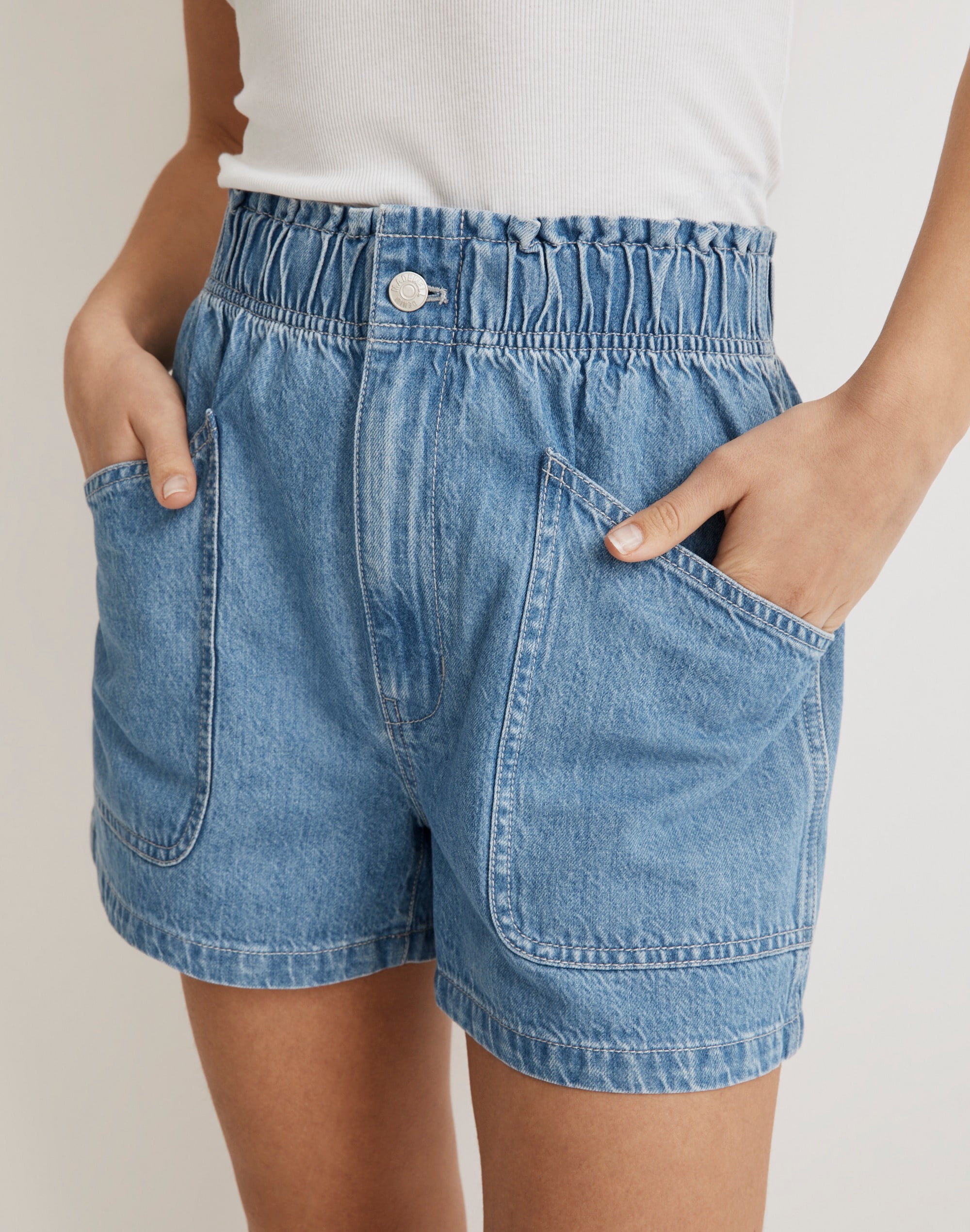 Seamed Pull-On Paperbag Shorts in Softdrape