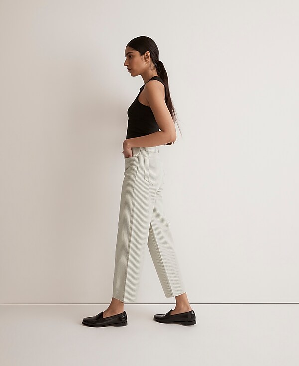 The Perfect Vintage Wide-Leg Crop Jean in Pale Celadon Stripe
