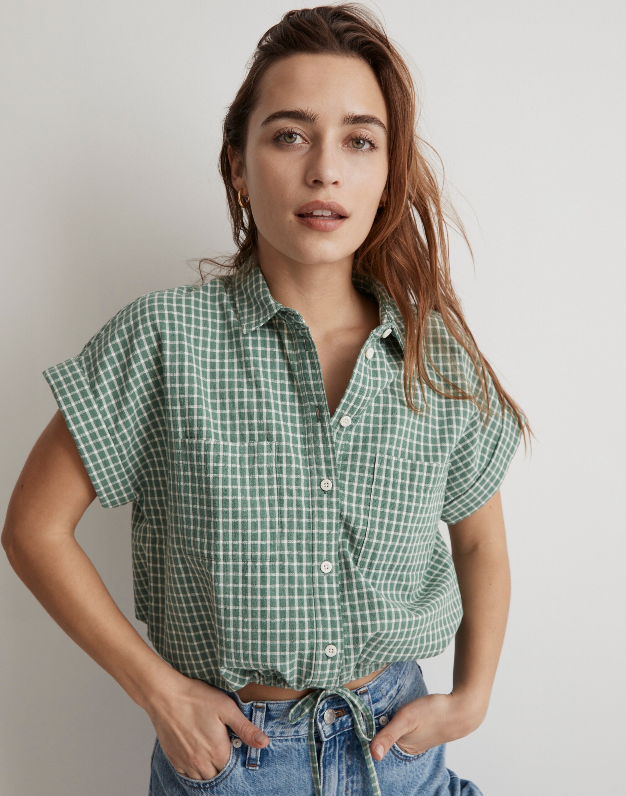 Button-Up Drawstring Shirt Yarn-Dyed Plaid | Madewell