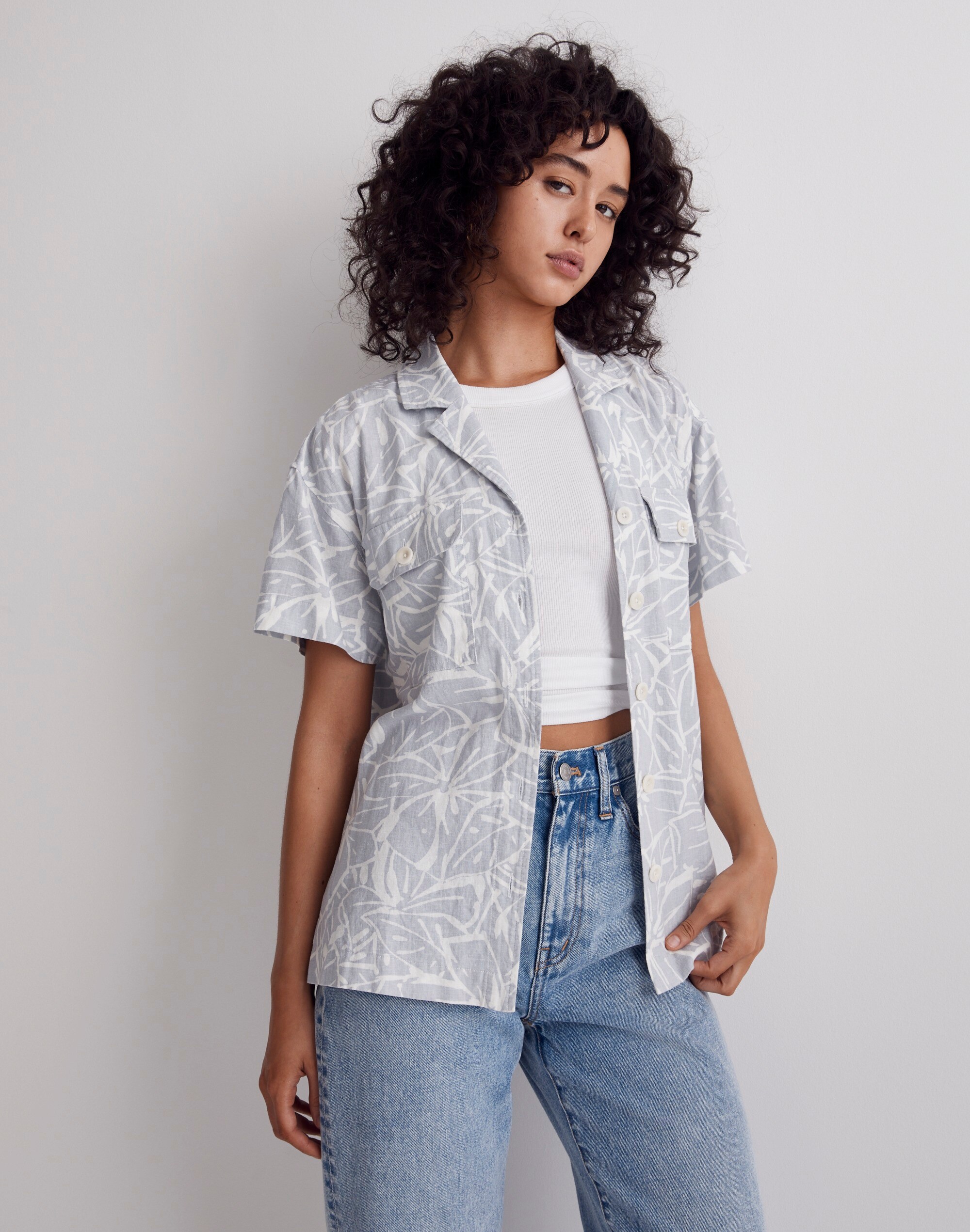 Linen-Blend Camp Shirt in Abstract Flora | Madewell