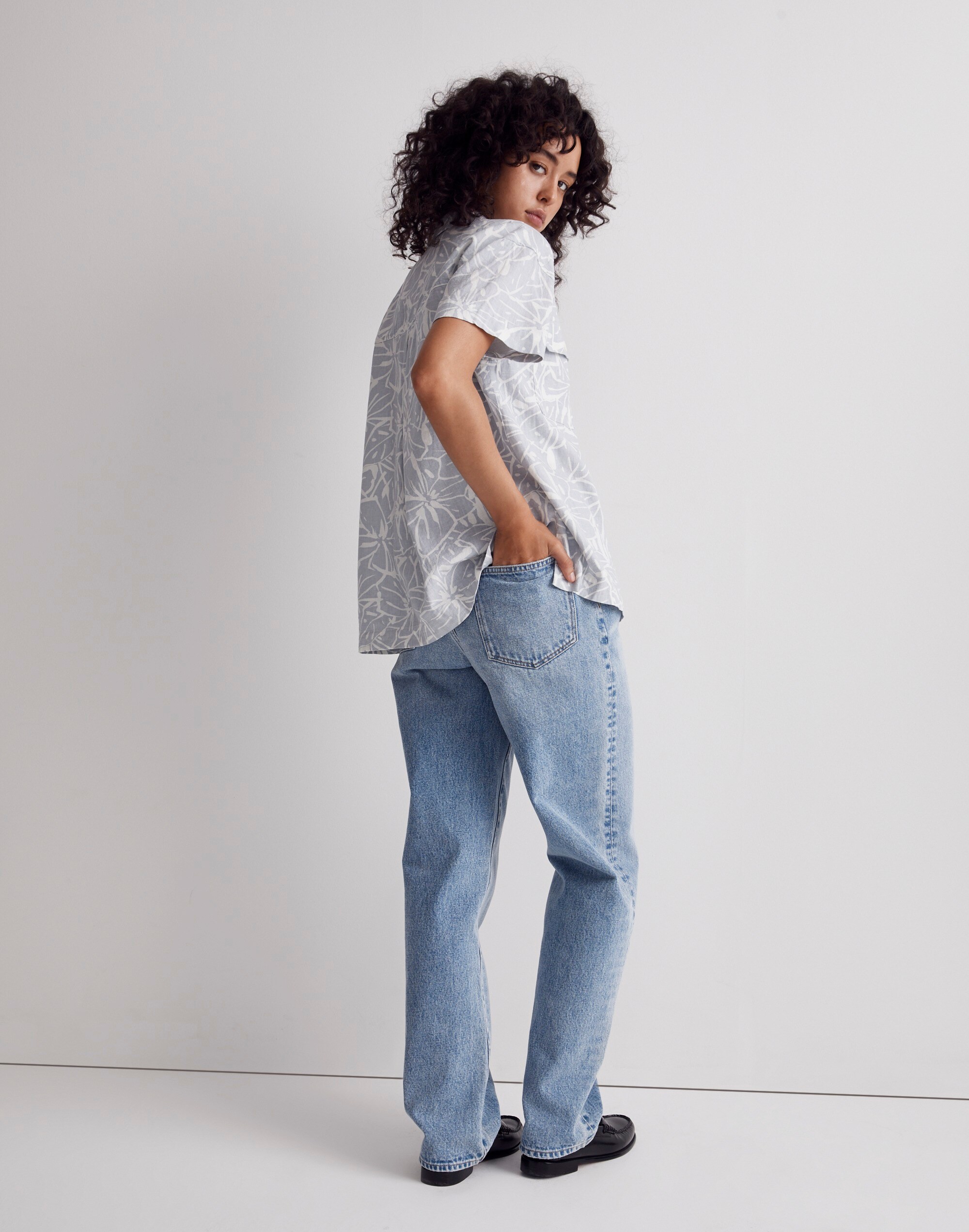 Linen-Blend Camp Shirt Abstract Flora | Madewell