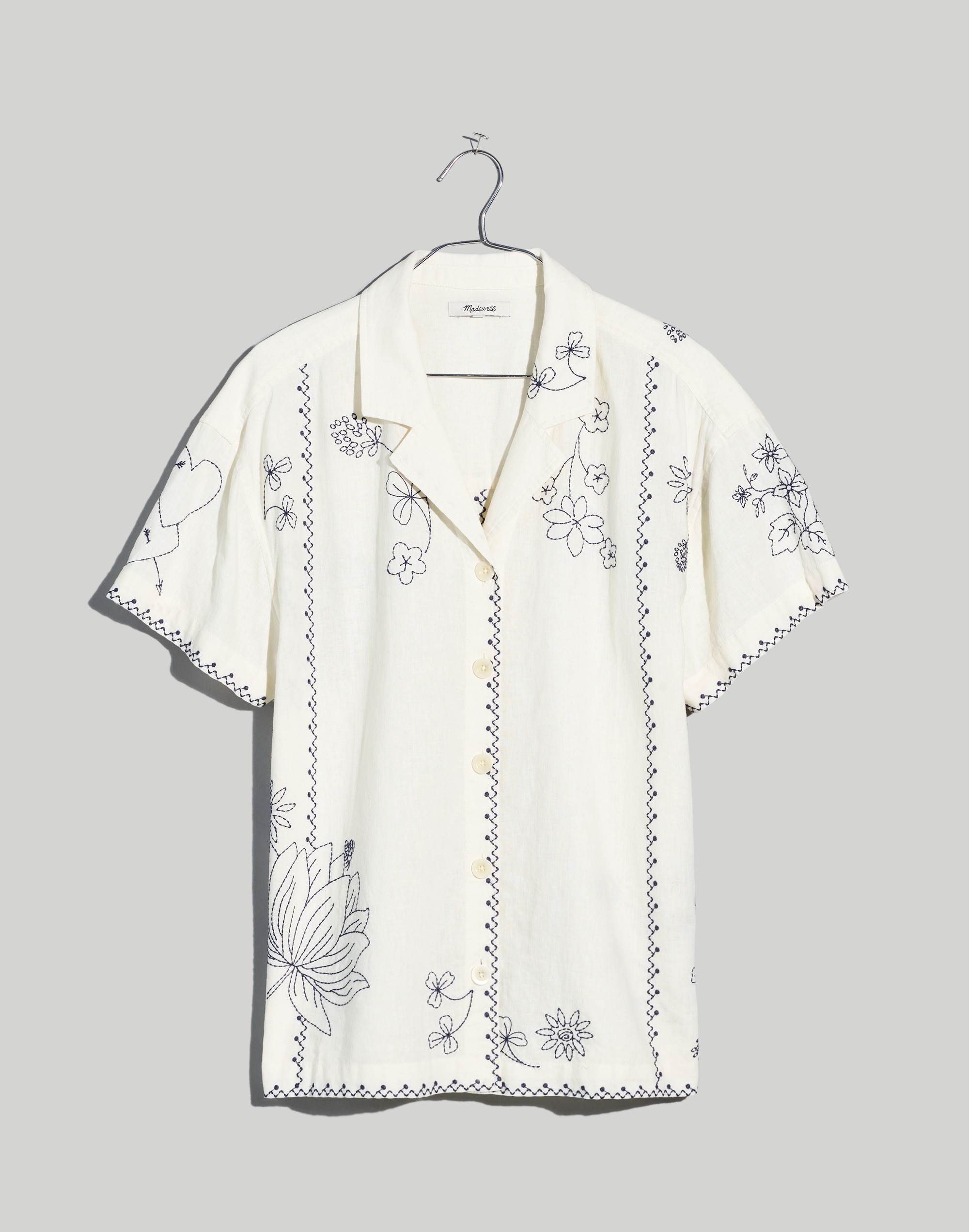 Crawfish & Trumpet Cotton/Linen Embroidered Camp Shirt