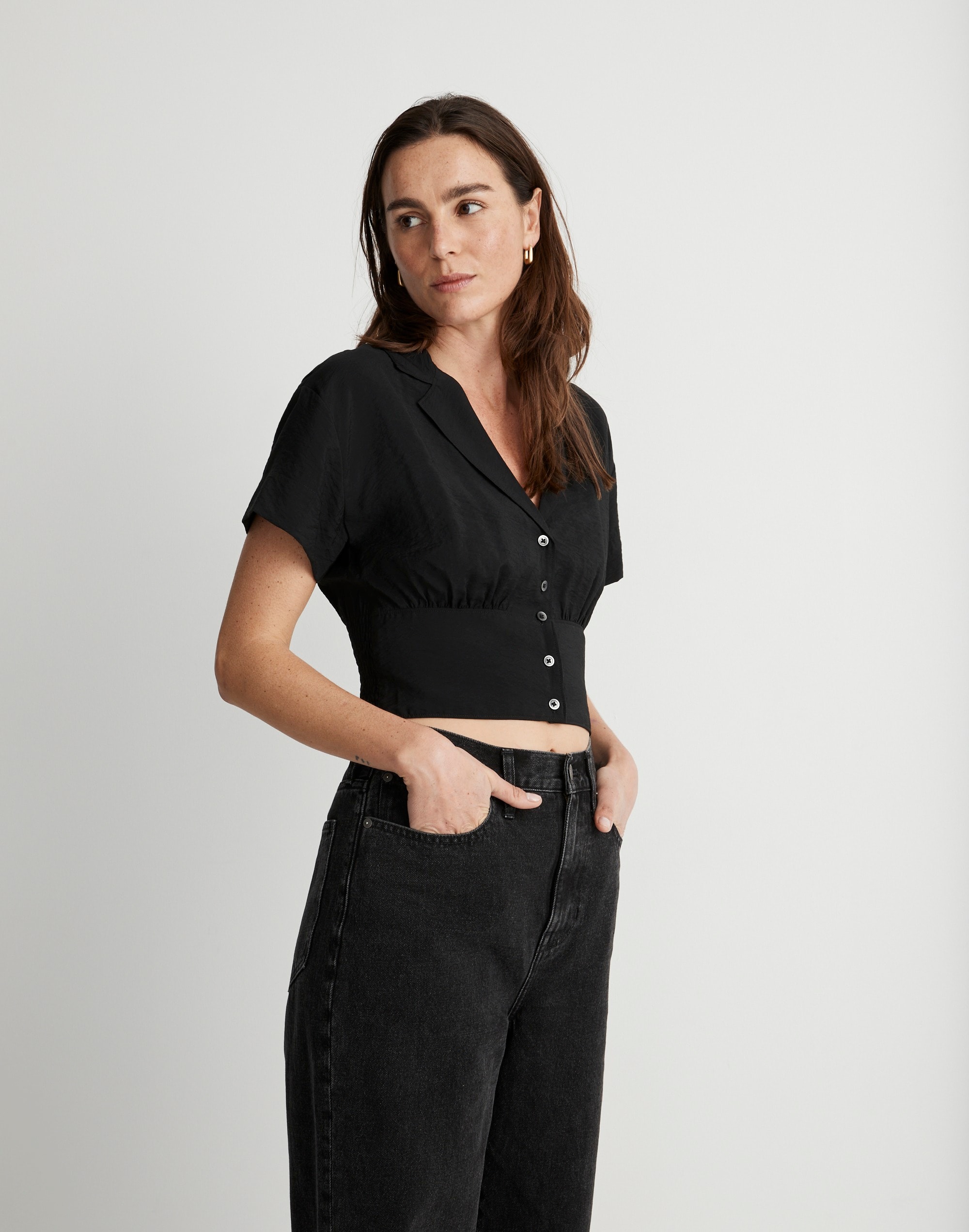 Drapey Banded-Bottom Button-Down Top | Madewell