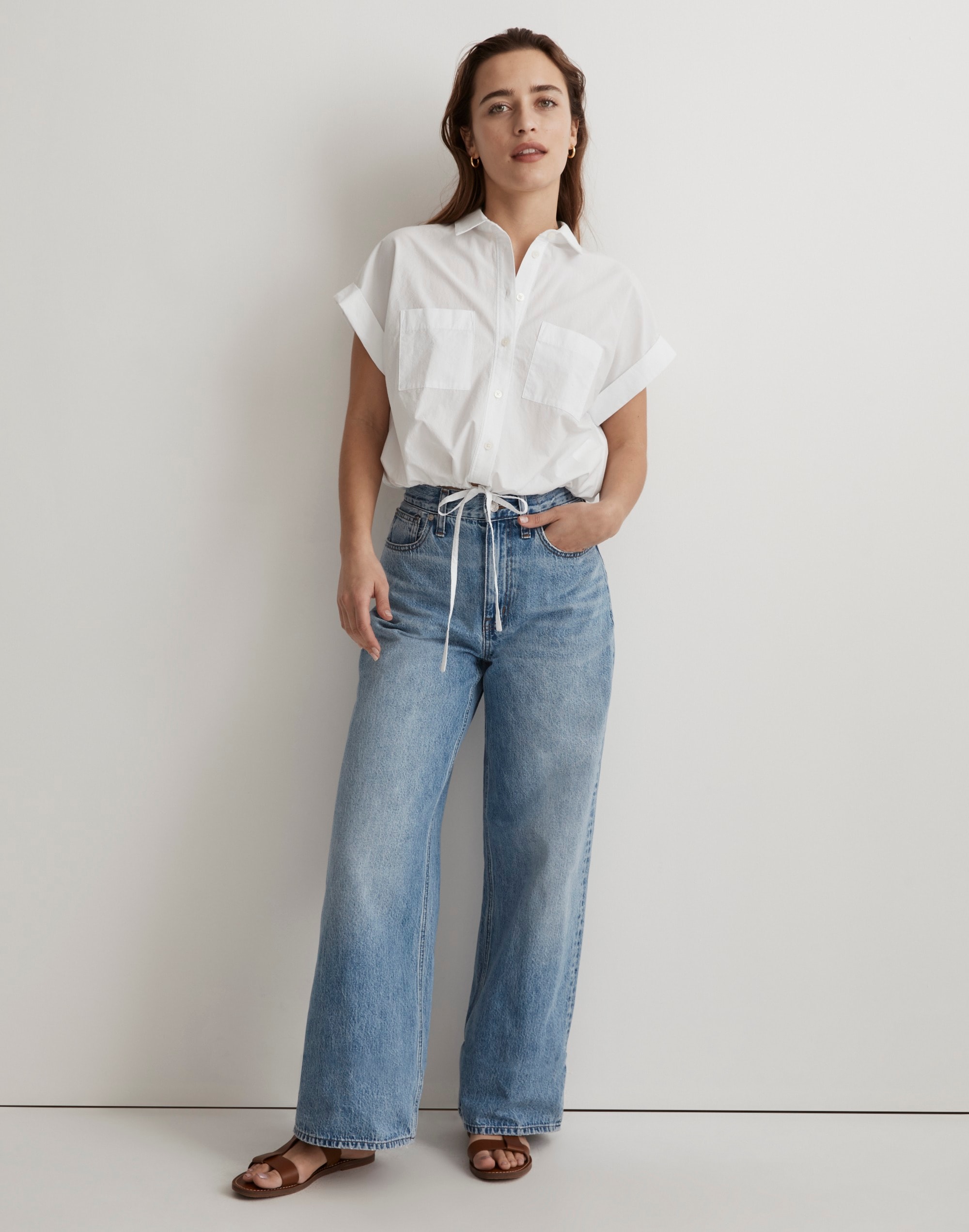 Baggy Straight Jeans in Woodham Wash: Pleated Edition