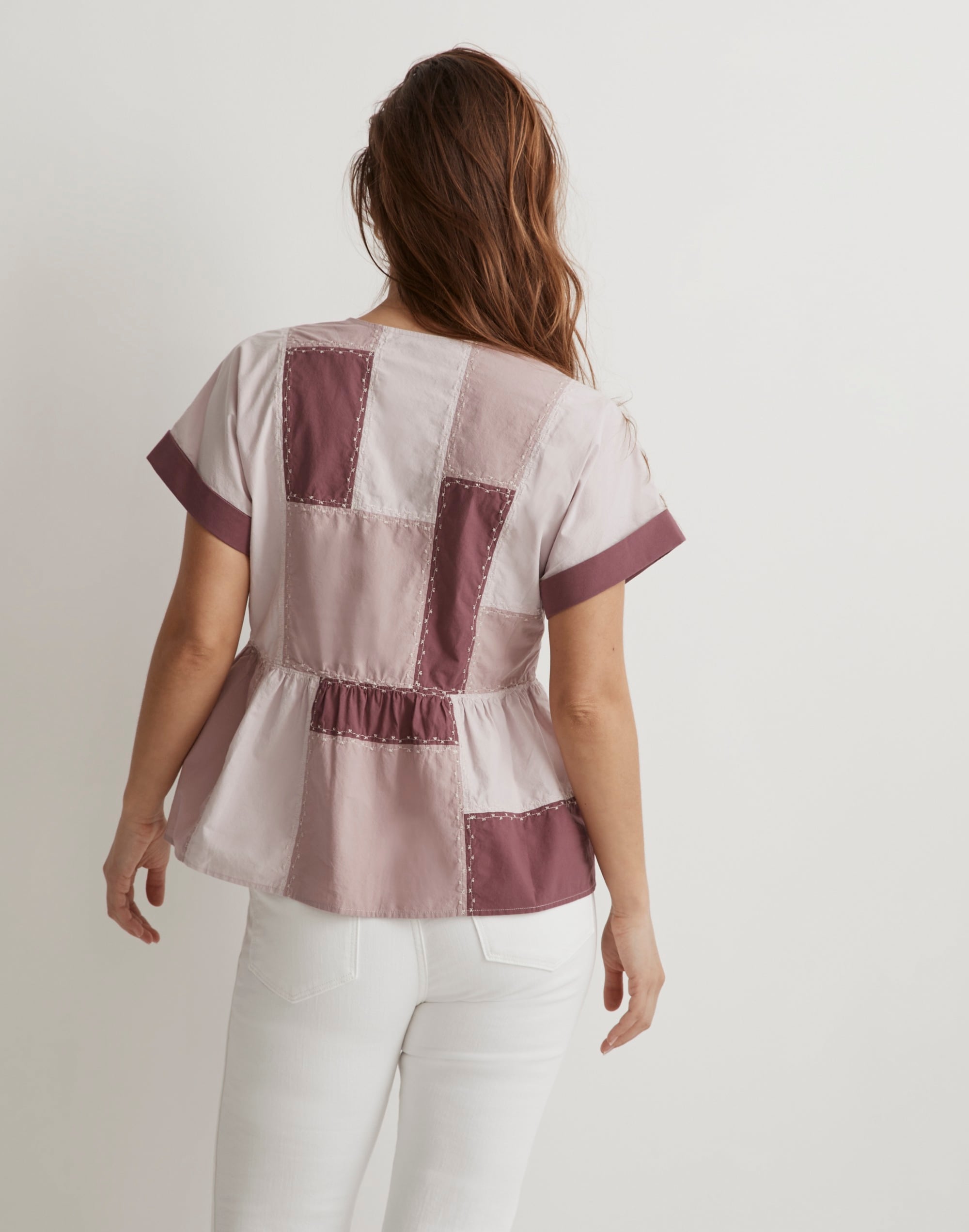 Signature Poplin Patchwork Peplum Top | Madewell