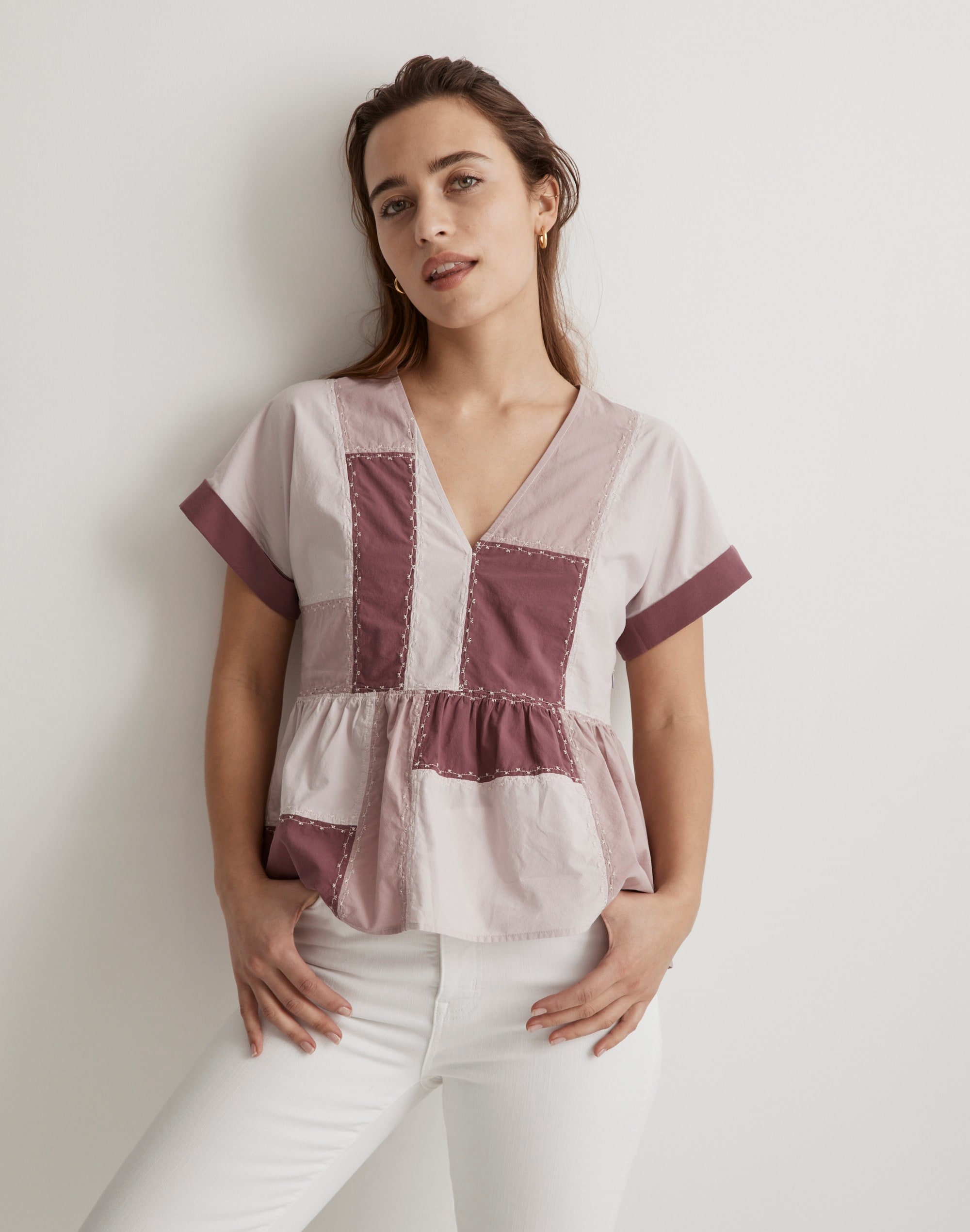 Signature Poplin Patchwork Peplum Top | Madewell