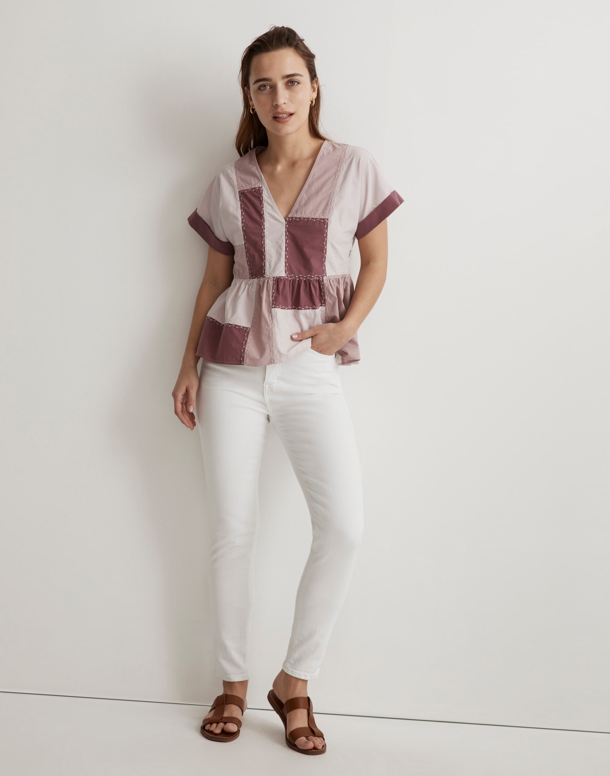 Signature Poplin Patchwork Peplum Top | Madewell