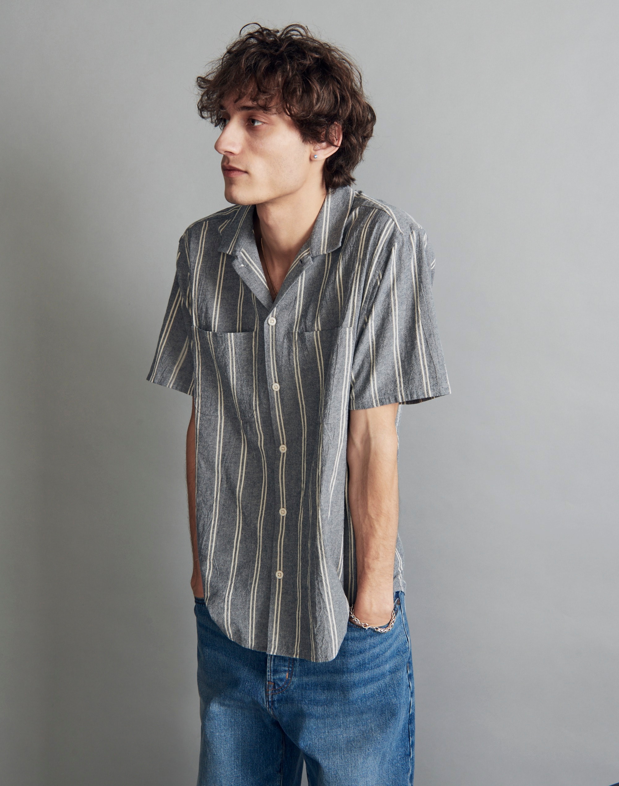 Crinkle Cotton Easy Short-Sleeve Shirt Stripe | Madewell