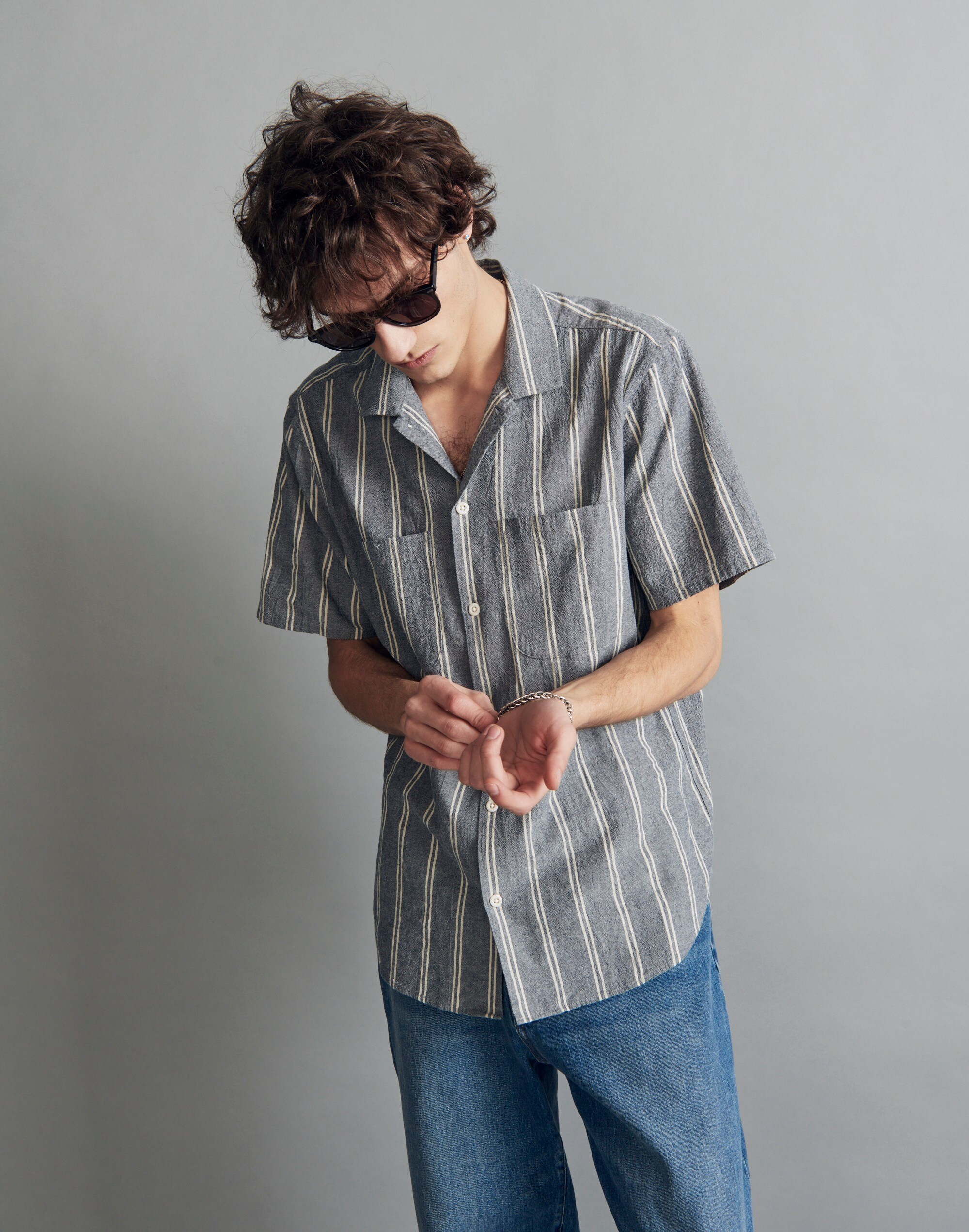 Crinkle Cotton Easy Short-Sleeve Shirt Stripe | Madewell