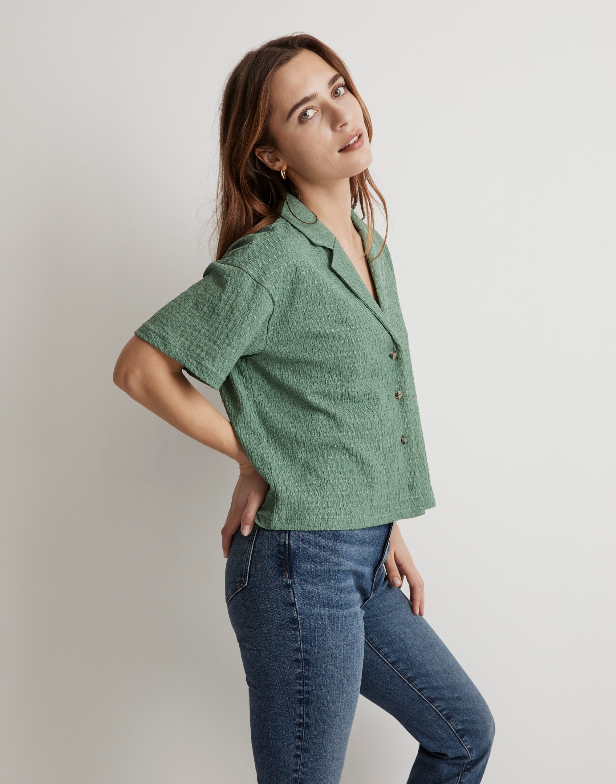 Crinkle-Knit Button-Front Top | Madewell