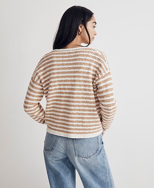 Open-Stitch Cardigan Sweater in Stripe