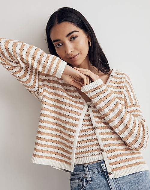 Open-Stitch Cardigan Sweater in Stripe