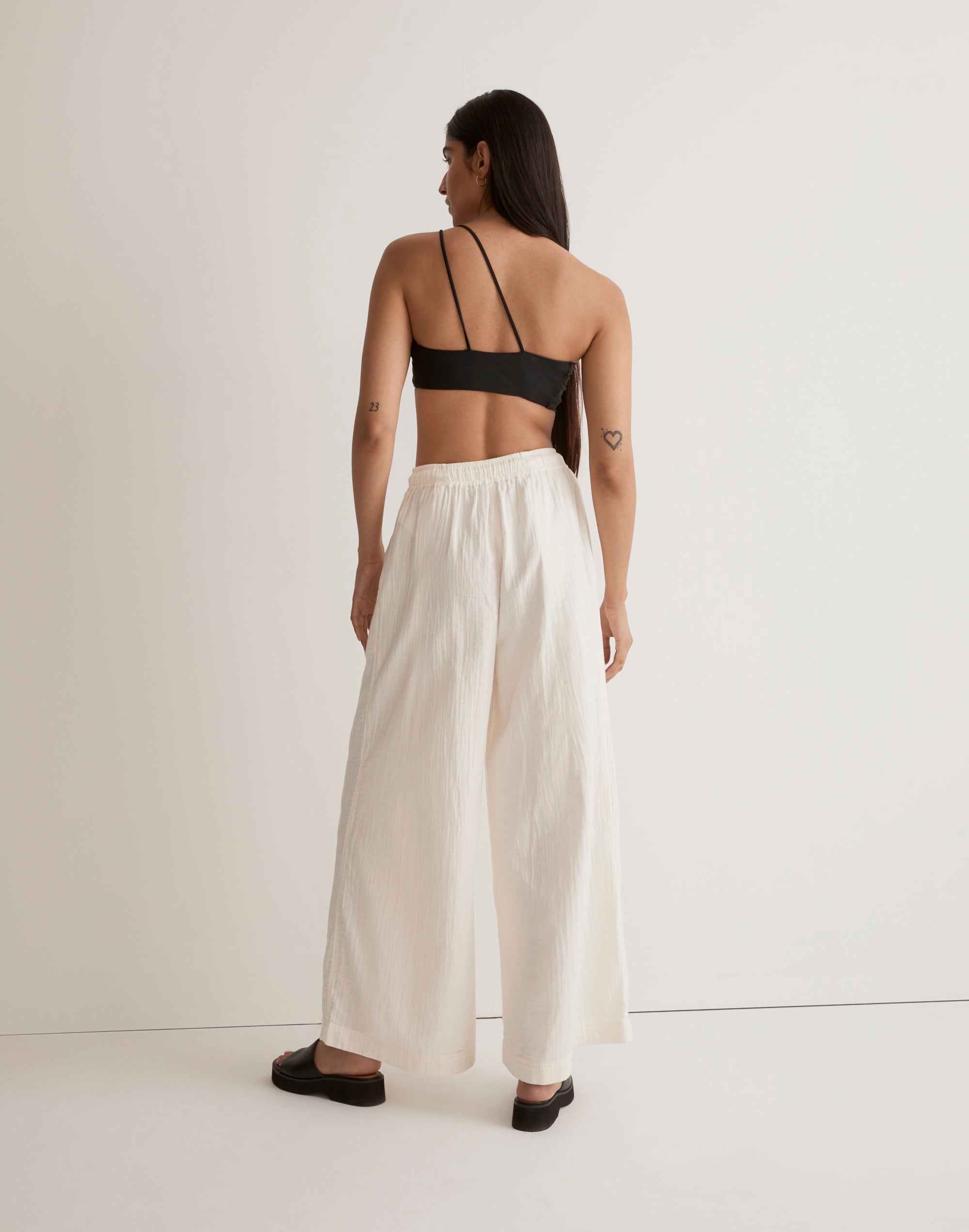 Double-Gauze Drawstring Wide-Leg Pants