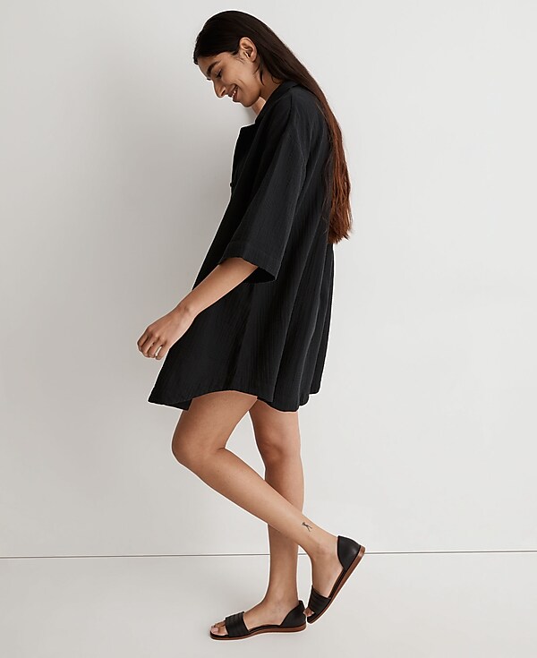 Crinkle Cotton Cover-Up Mini Shirtdress