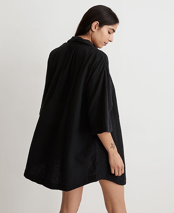 Crinkle Cotton Cover-Up Mini Shirtdress