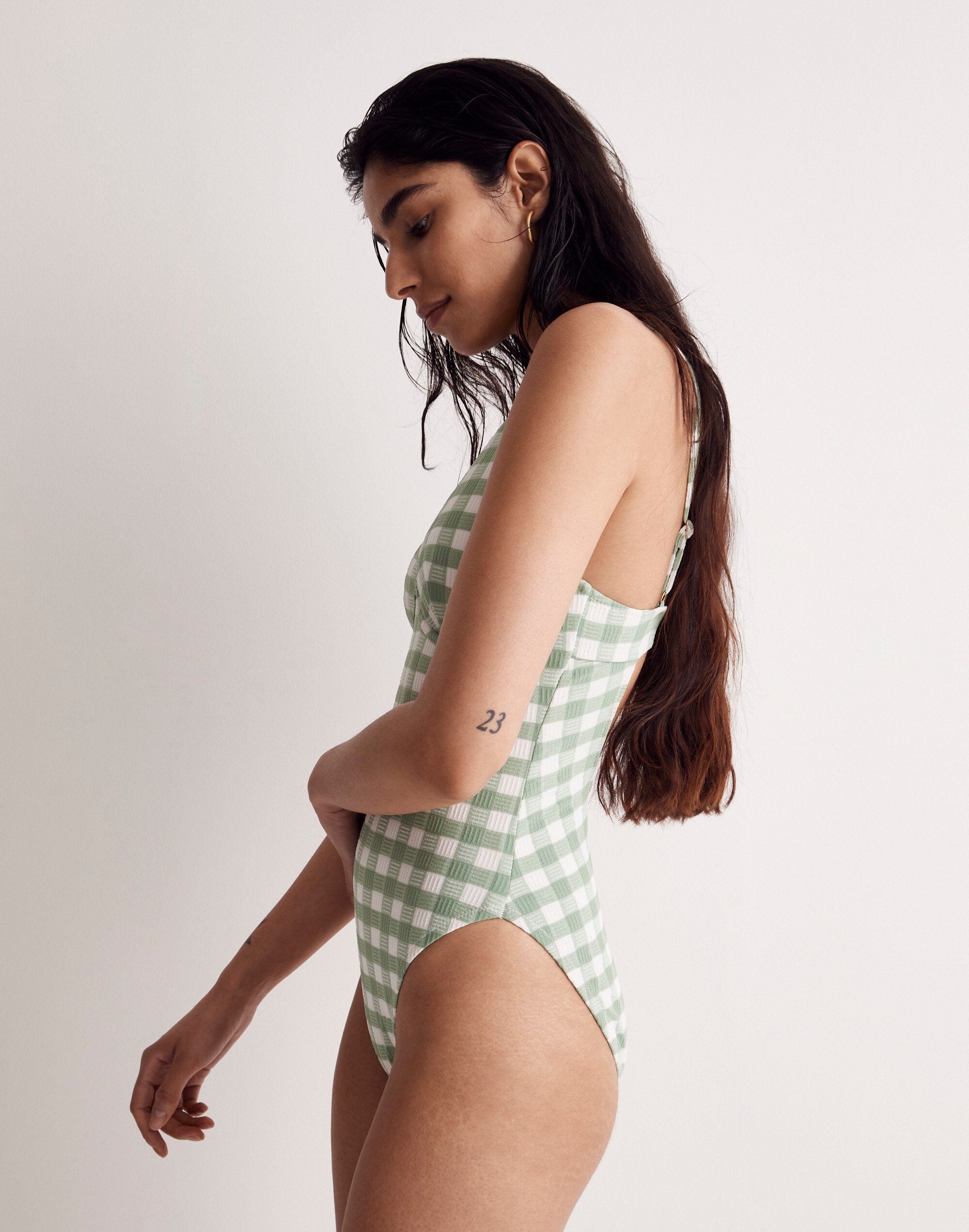 Underwire Open-Back One-Piece Swimsuit in Check