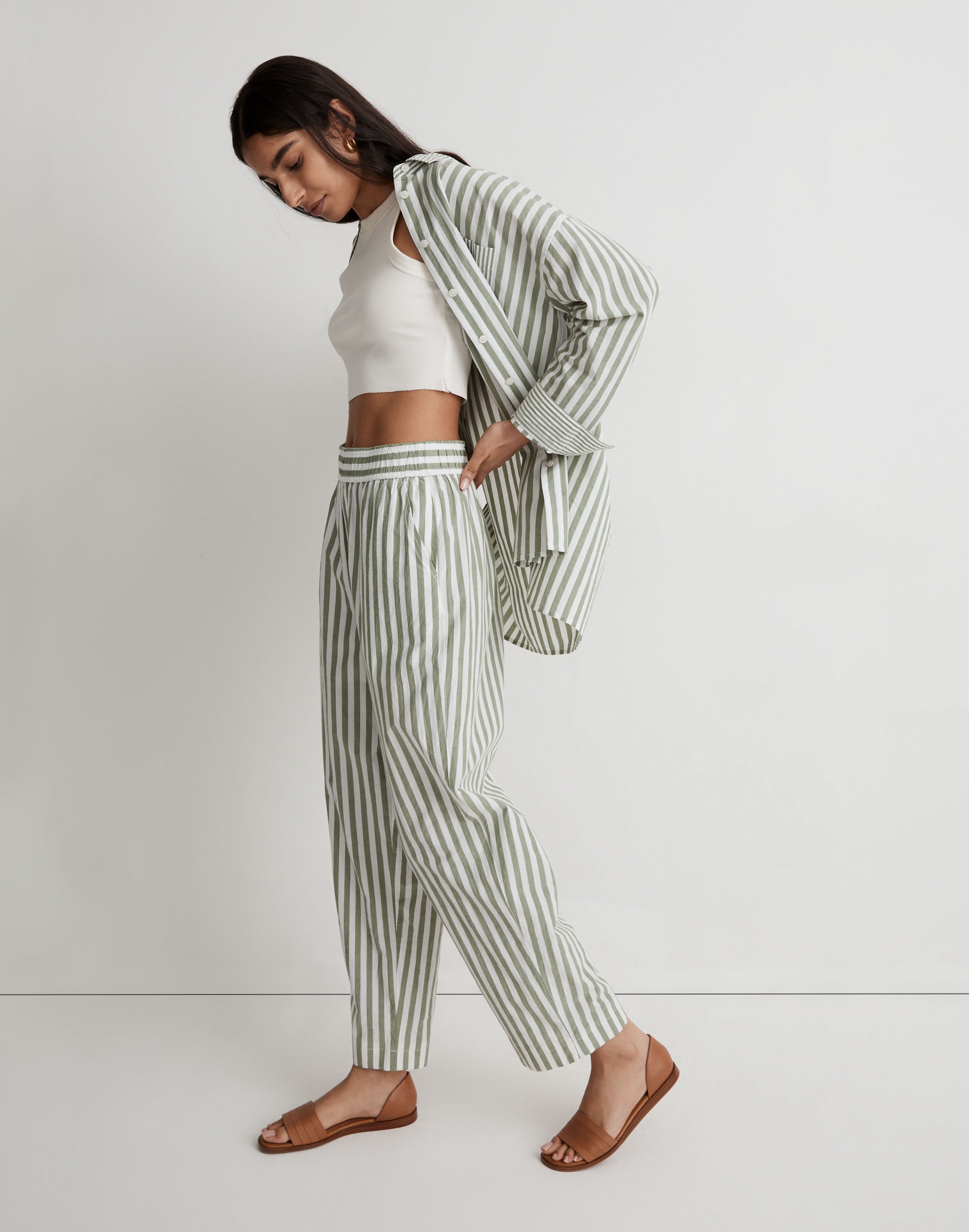 Pull-On Wide-Leg Pants in Striped Signature Poplin | Madewell