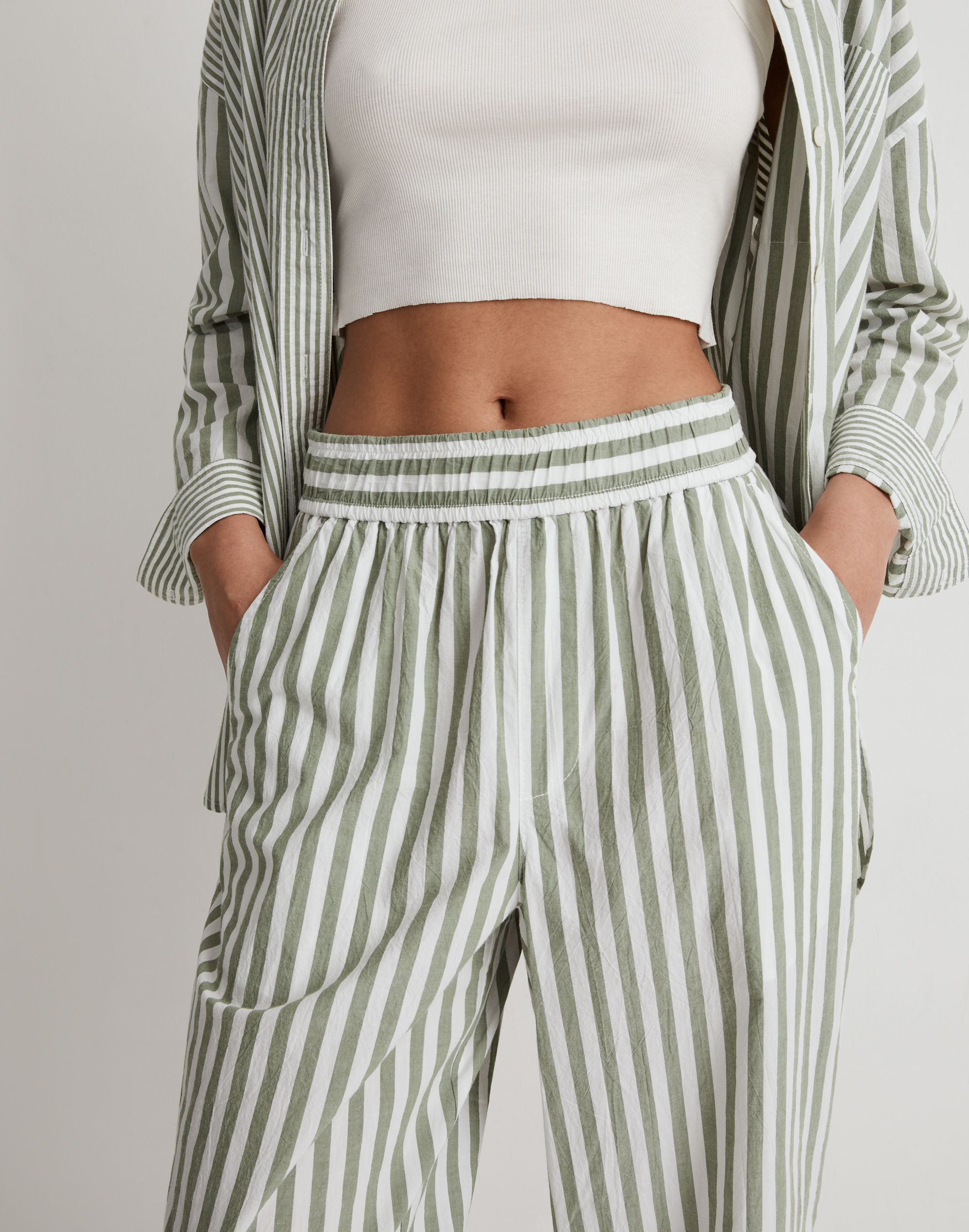 Pull-On Wide-Leg Pants in Striped Signature Poplin | Madewell