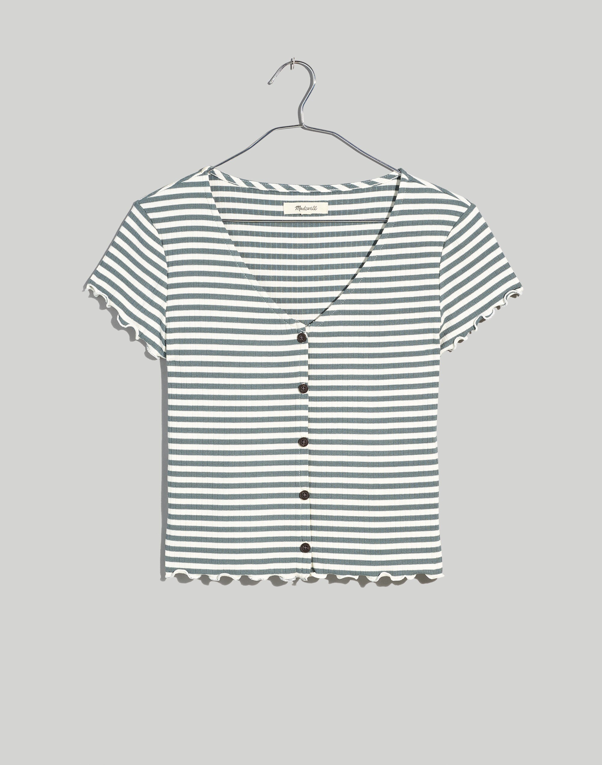 Button-Front V-Neck Tee in Stripe