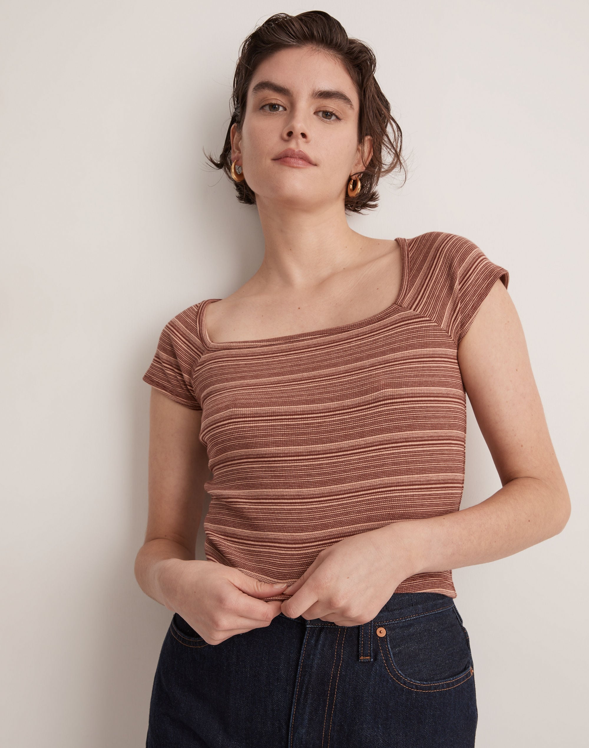 Brightside Rib Square-Neck Tee in Stripe | Madewell