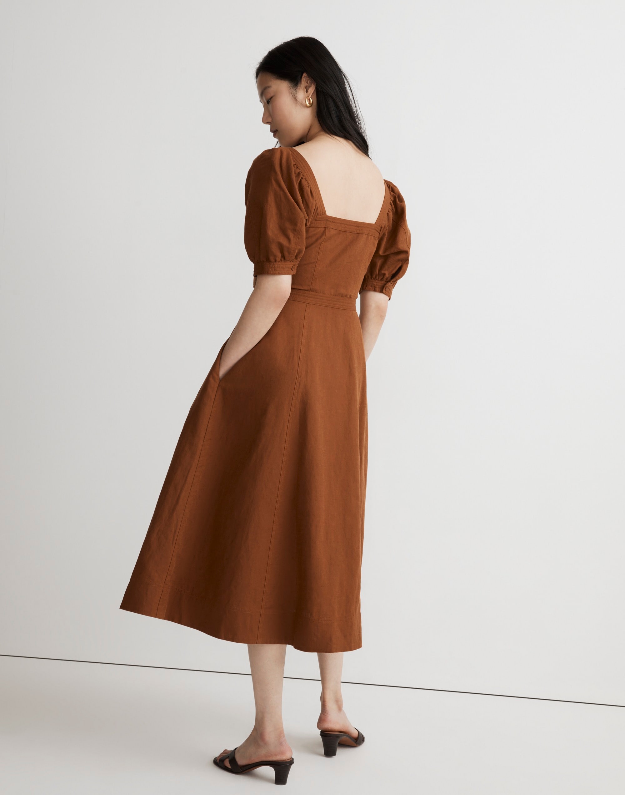 Seamed Puff-Sleeve Midi Dress | Madewell