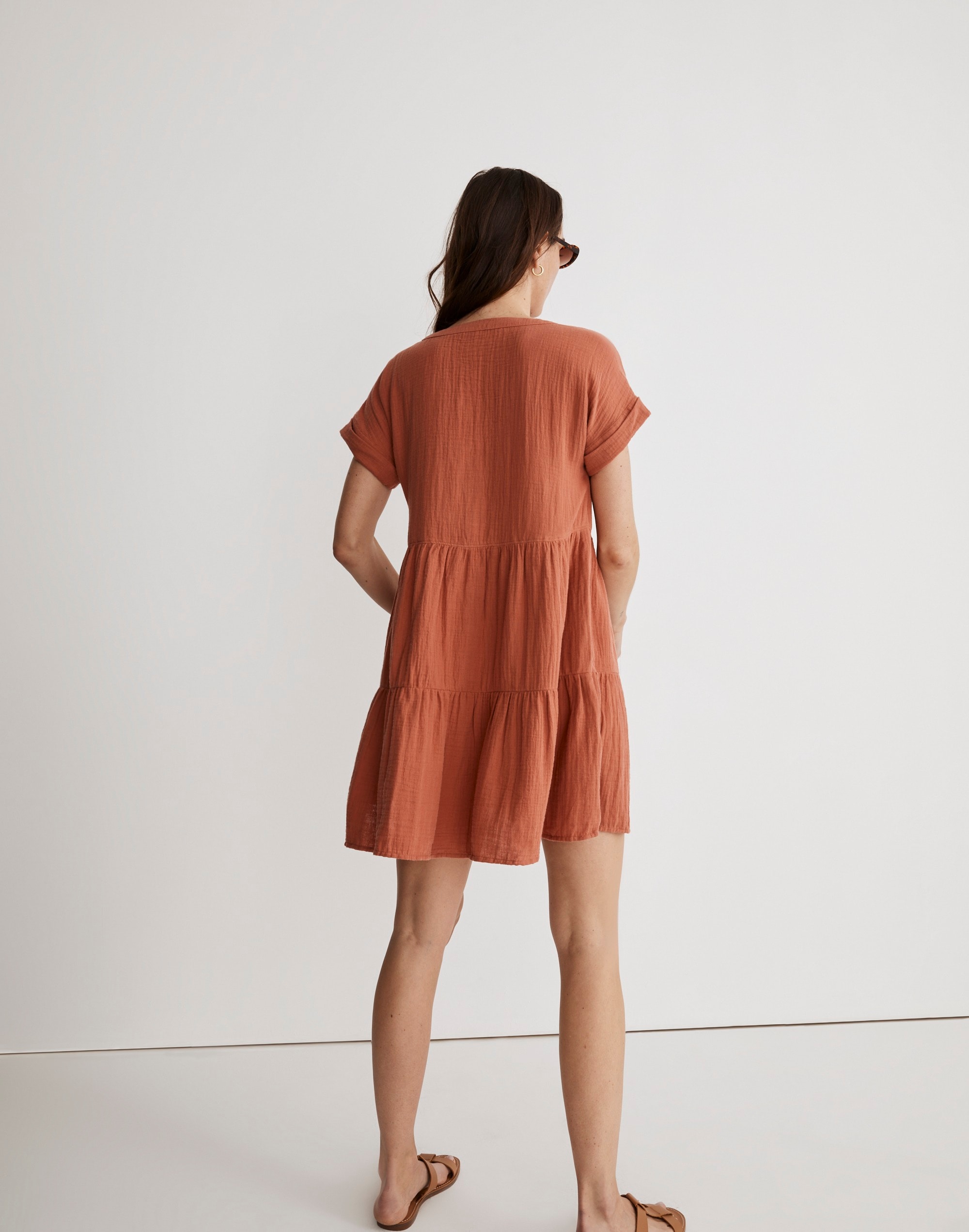 Lightspun Cuff-Sleeve Button-Front Tiered Mini Dress | Madewell