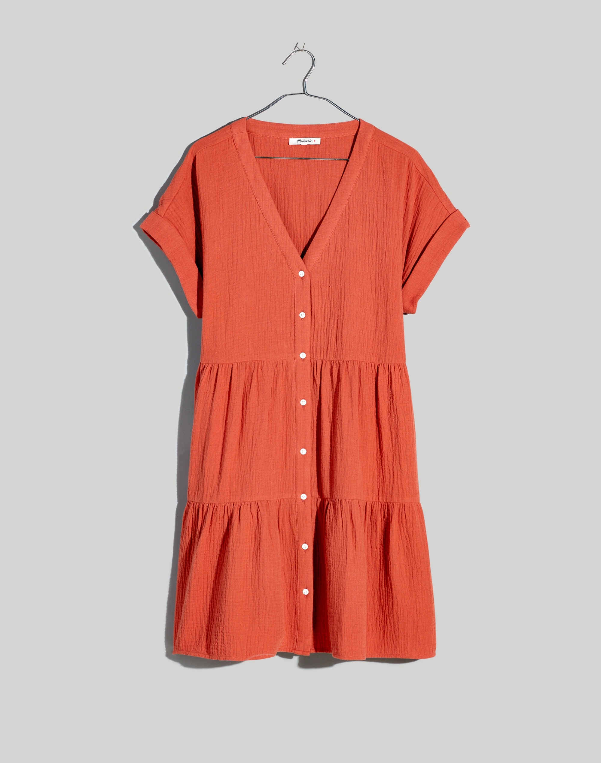 Lightspun Cuff-Sleeve Button-Front Tiered Mini Dress | Madewell