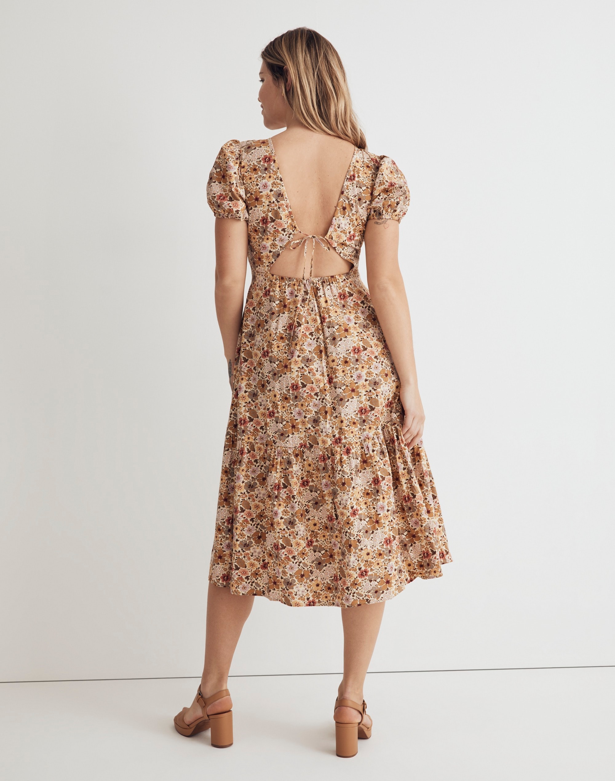 Puff-Sleeve Open-Back Midi Dress Flora Field | Madewell