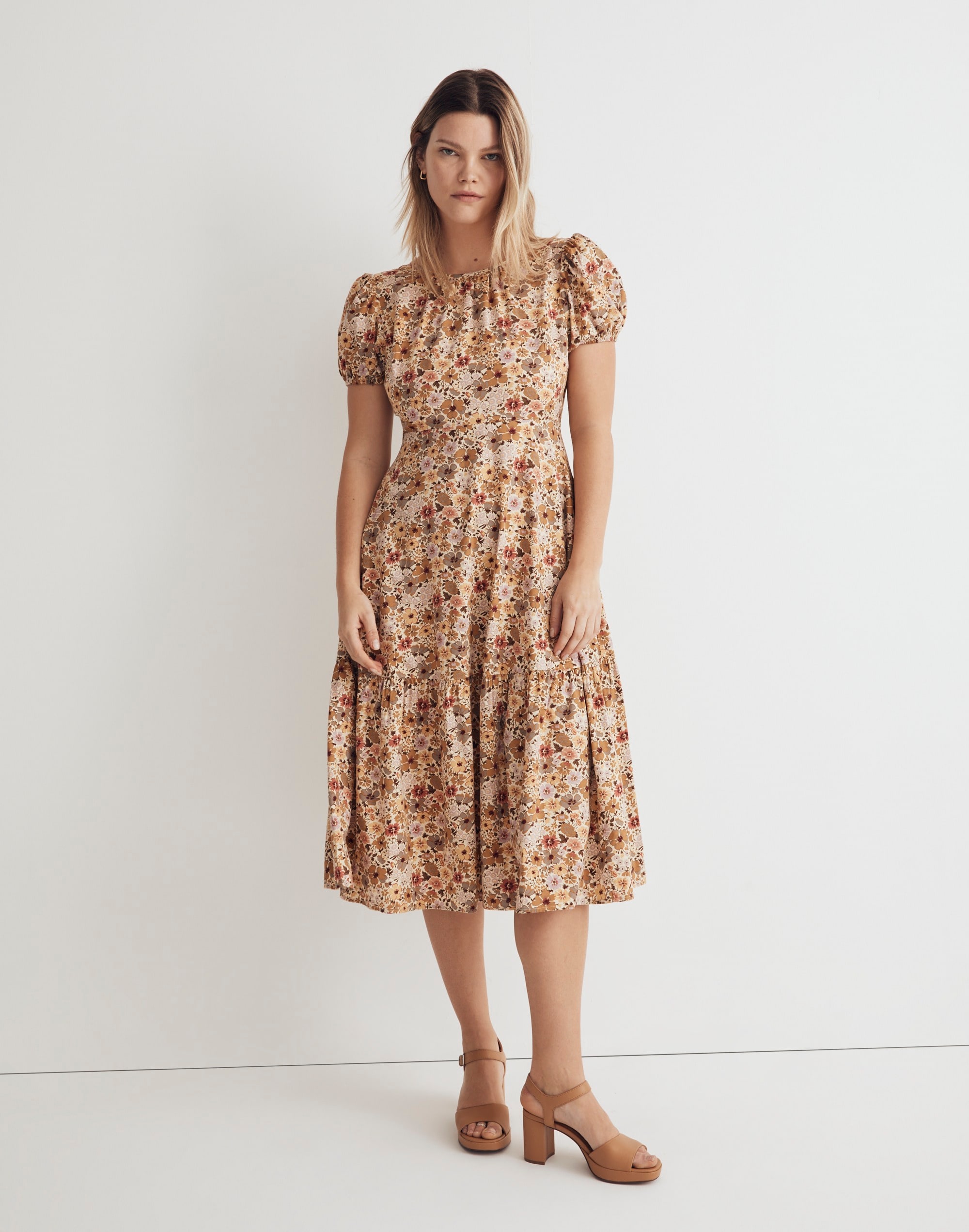 Puff-Sleeve Open-Back Midi Dress Flora Field | Madewell