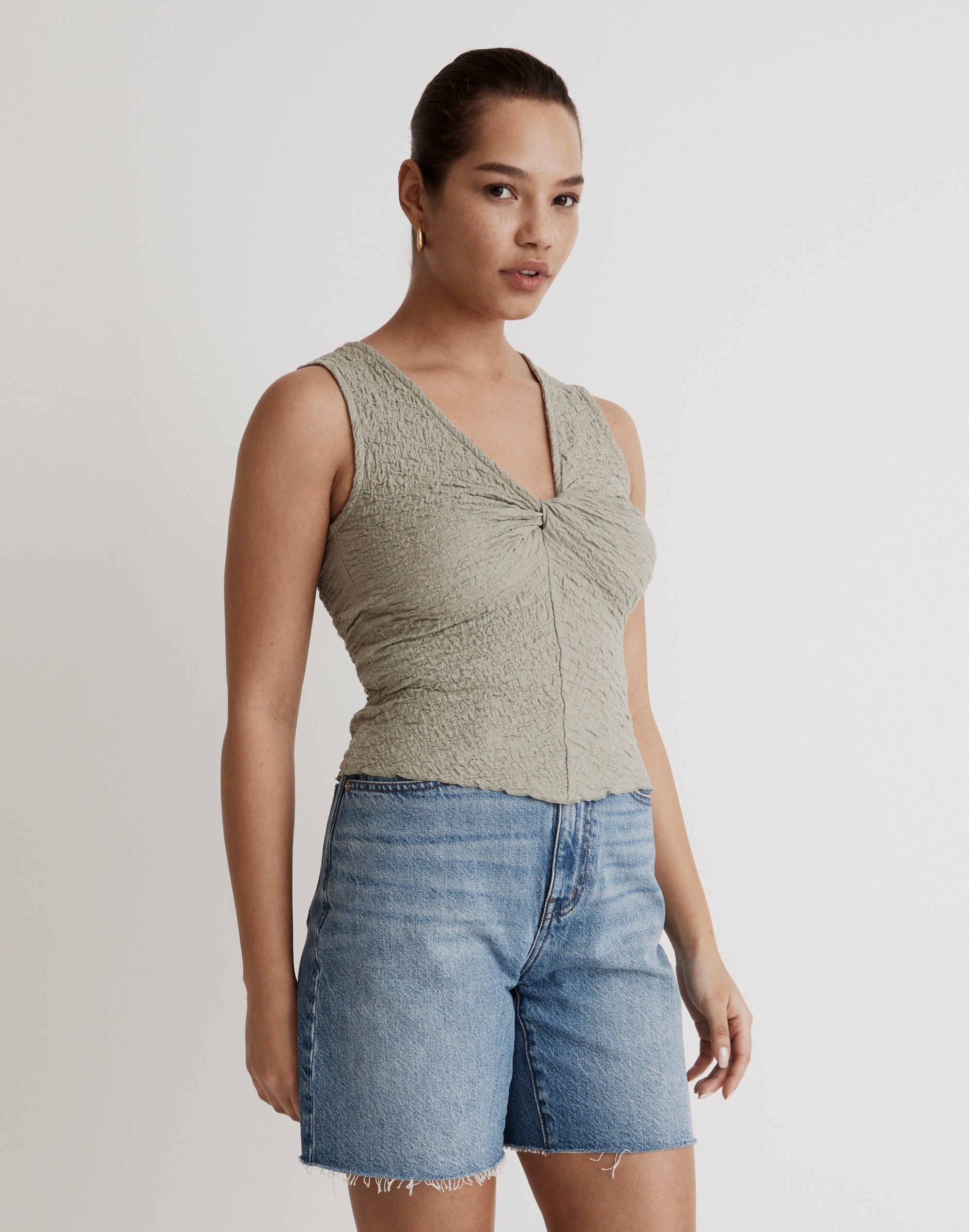 Popcorn-Knit Twist-Front Sleeveless Top | Madewell