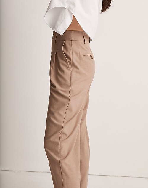 Women's High Waisted Pleated Pants Casual Work Tapered Ankle Cropped Trouser  with Pockets, Khaki, Medium : : Clothing, Shoes & Accessories