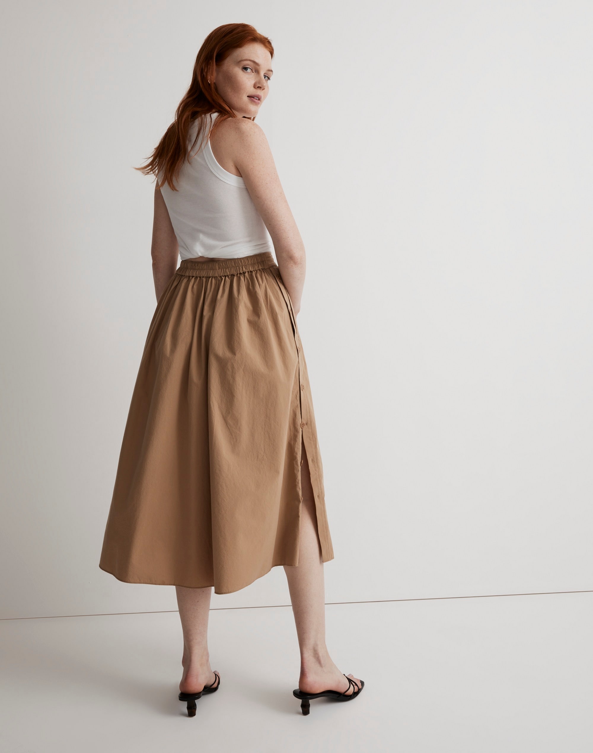 Signature Poplin Side-Button Midi Skirt | Madewell