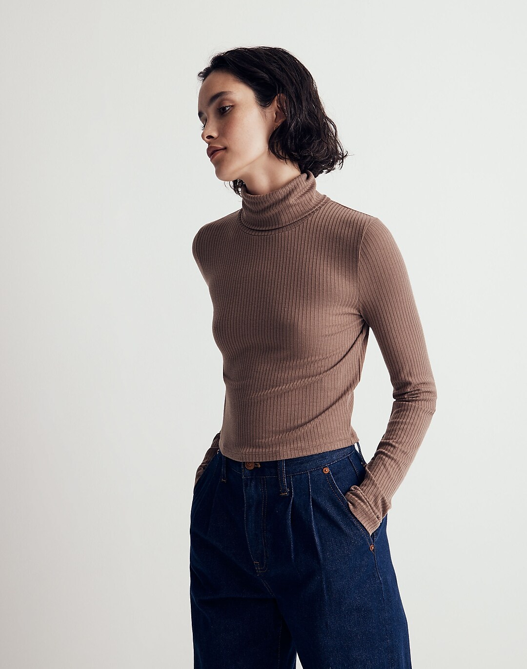 Ribbed Turtleneck Top in When In Sprout