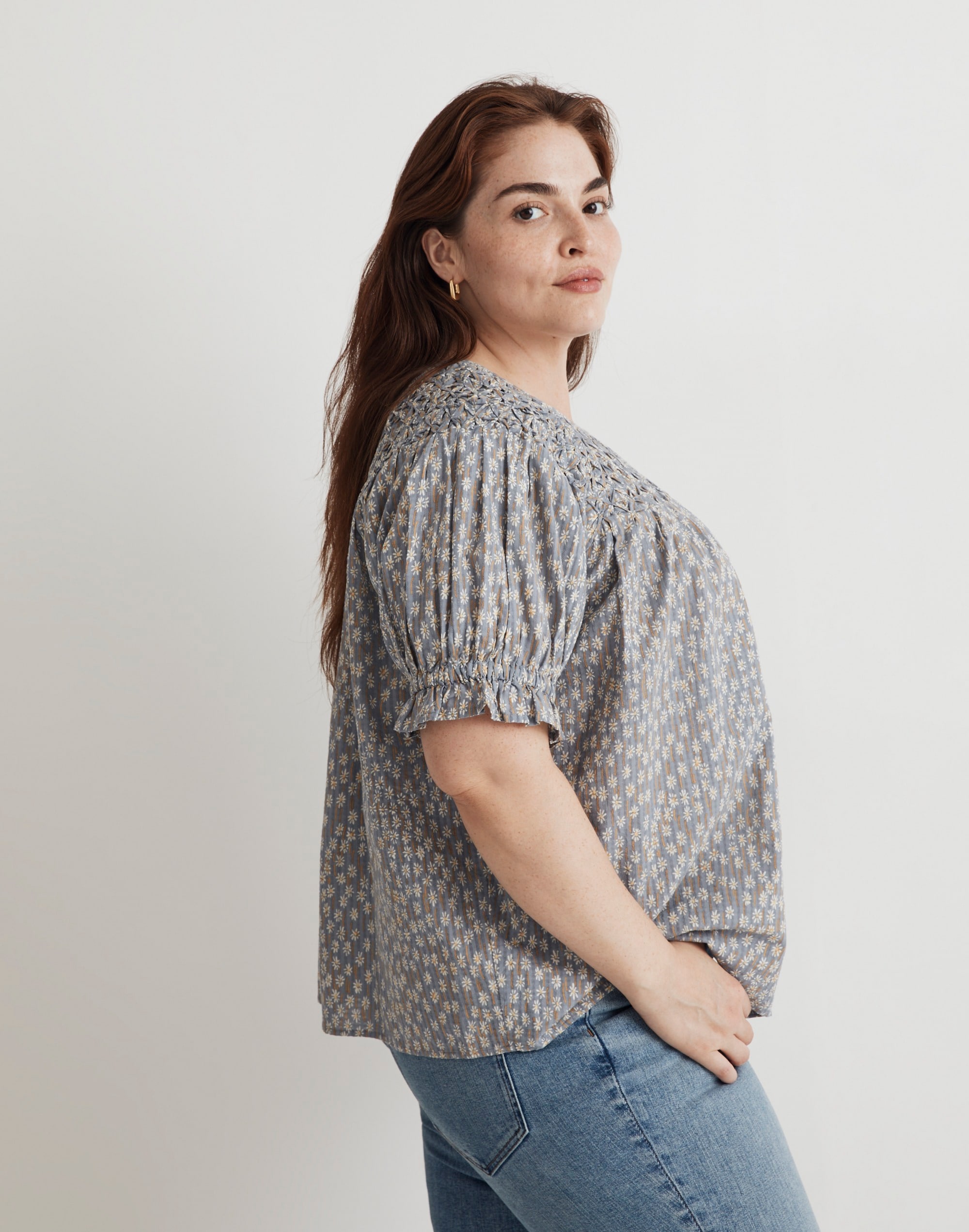 Plus Shirred Puff-Sleeve Top Daisy Blooms | Madewell