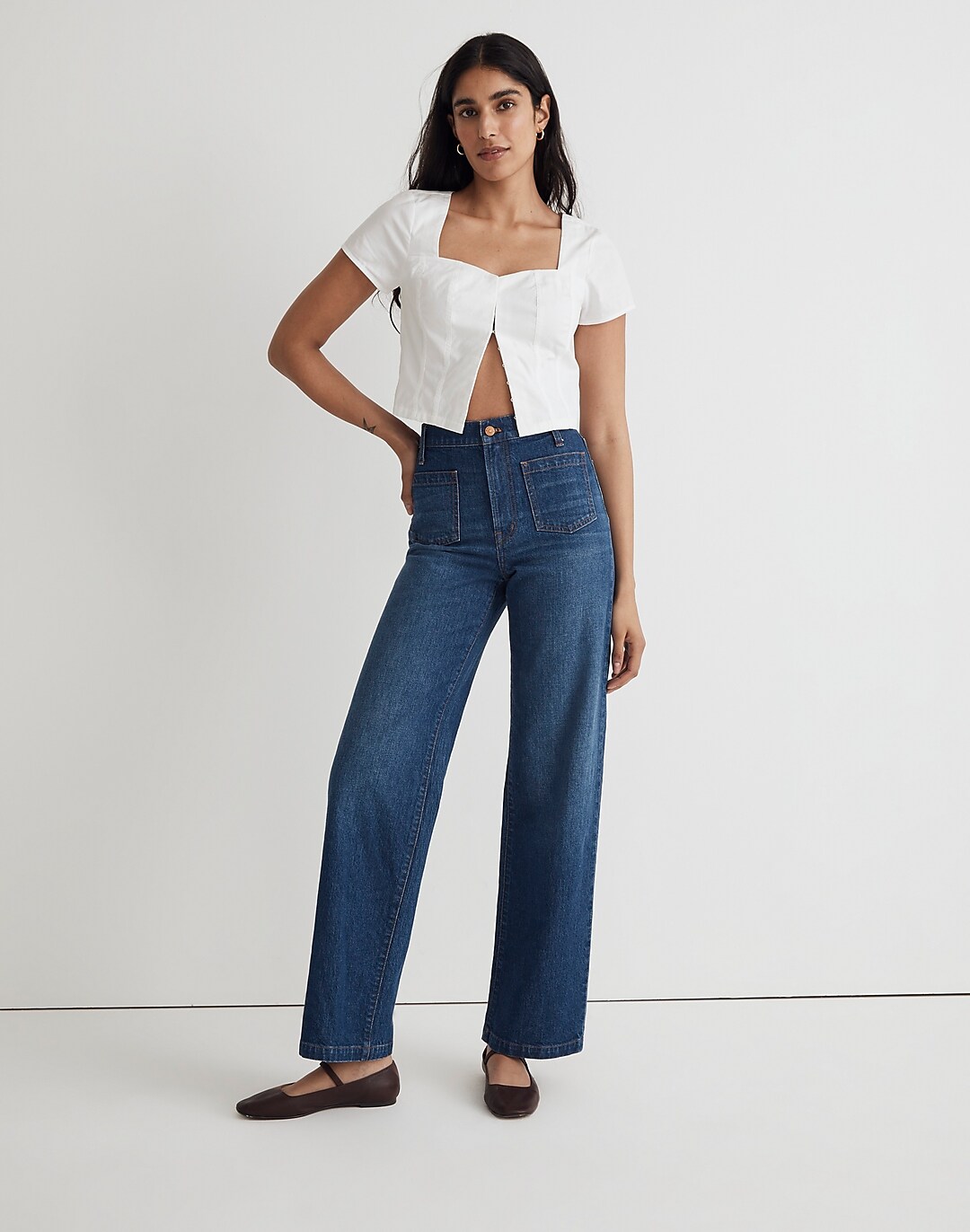 Where can I find a good pair of mid rise wide leg dark wash jeans? :  r/PetiteFashionAdvice