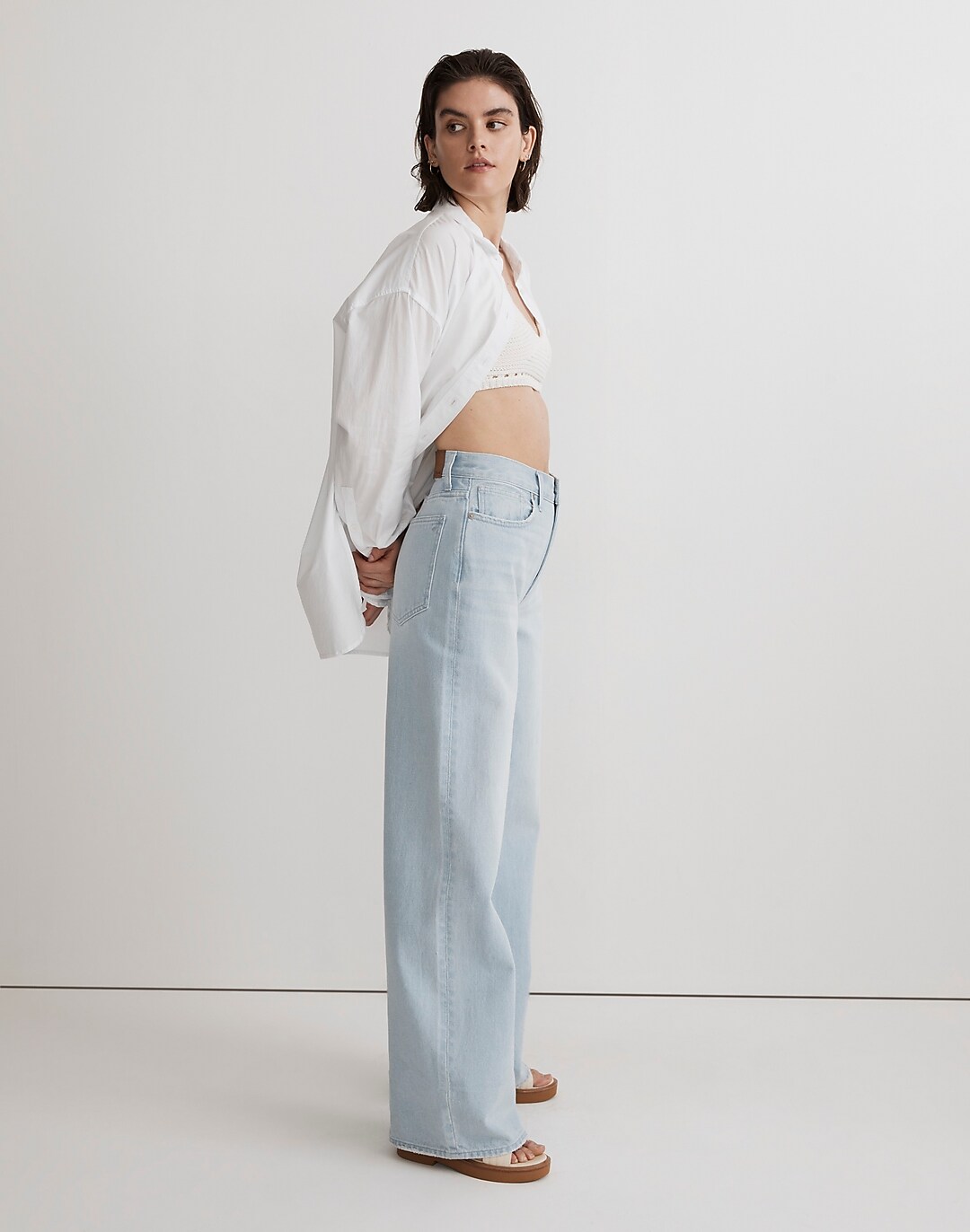 Cincine - Low Rise Washed Ruched Wide Leg Jeans